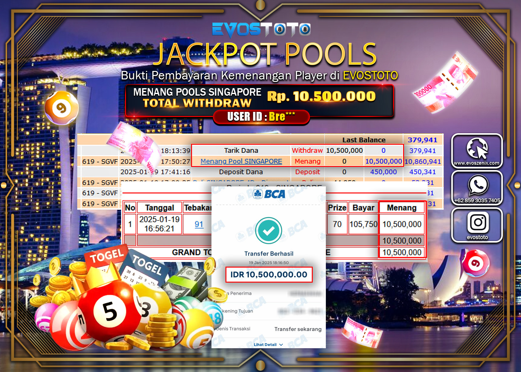 PEMBAYARAN JACKPOT POOLS SINGAPORE Rp.10.500.000 DI BAYAR LANGSUNG !