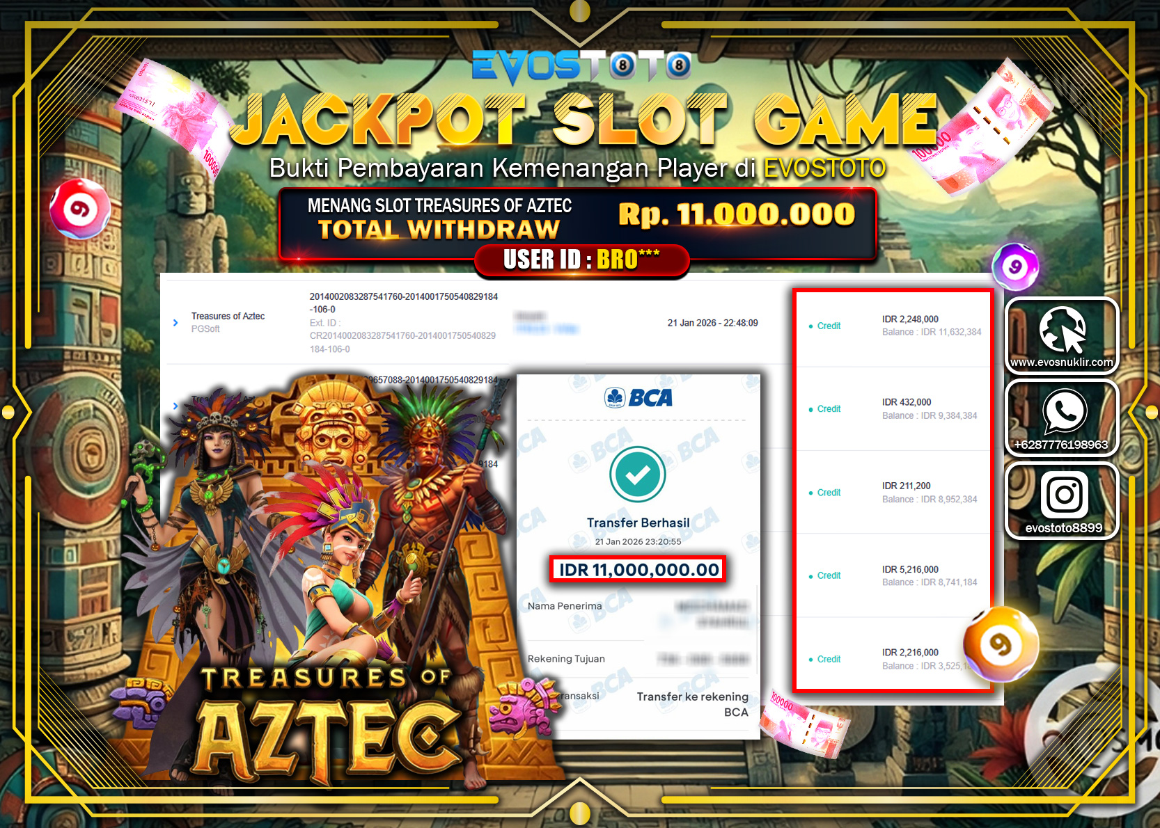 PEMBAYARAN JACKPOT SLOT TREASURES OF AZTEC Rp.11.000.000 DI BAYAR LANGSUNG !