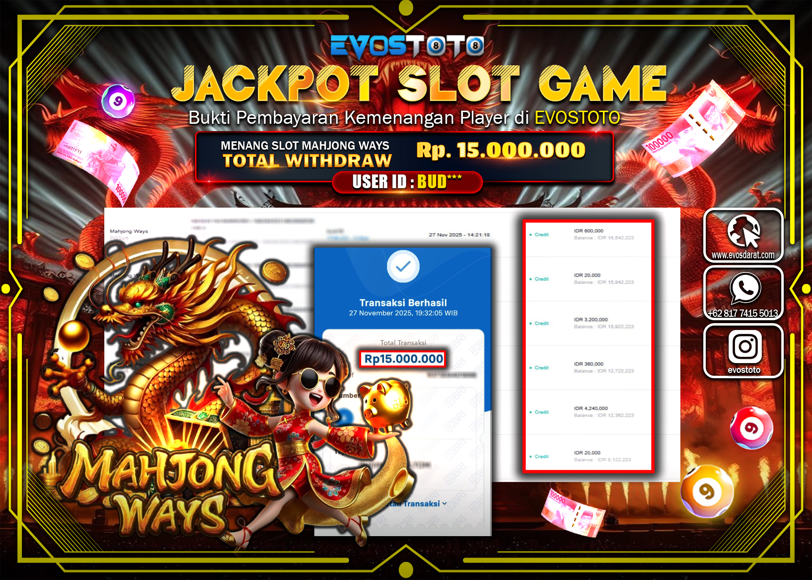 PEMBAYARAN JACKPOT SLOT MAHJONG WAYS Rp.15.000.000 DI BAYAR LANGSUNG !