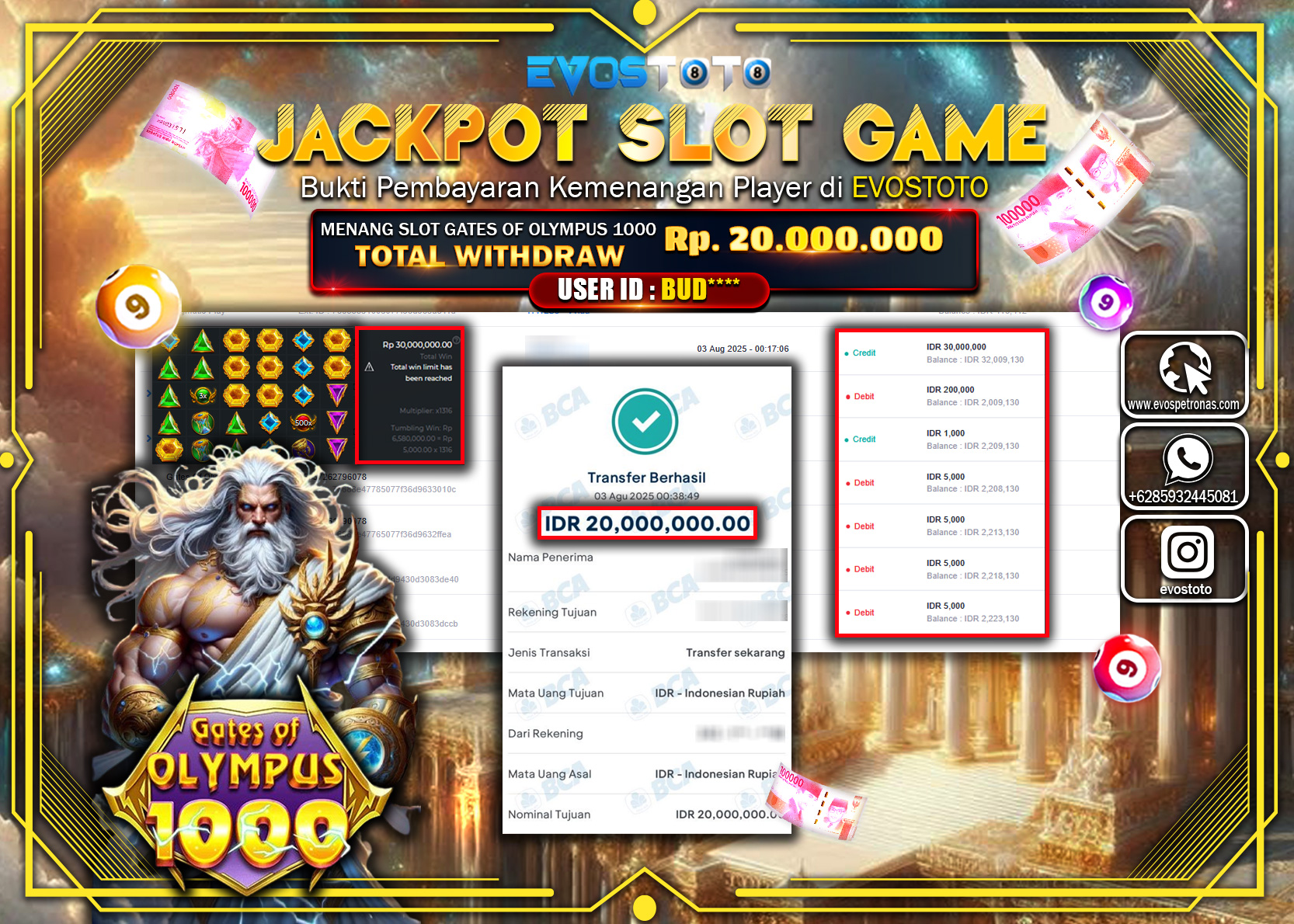 PEMBAYARAN JACKPOT SLOT GATES OF OLYMPUS 1000 Rp20.000.000 DI BAYAR LANGSUNG !