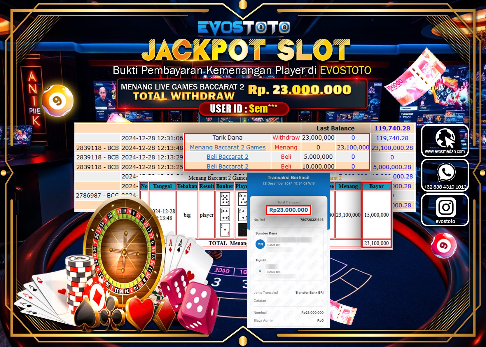 PEMBAYARAN JACKPOT LIVE GAME BACCARAT 2 DI BAYAR LANGSUNG !