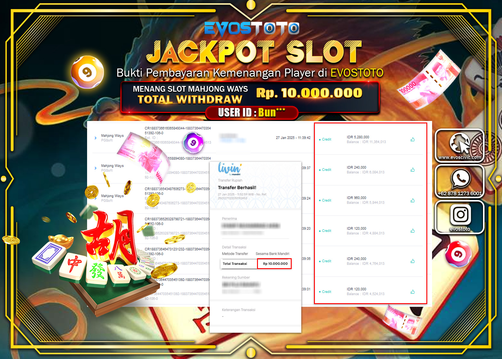 PEMBAYARAN JACKPOT SLOT MAHJONG WAYS  Rp.10.000.000 DI BAYAR LANGSUNG !