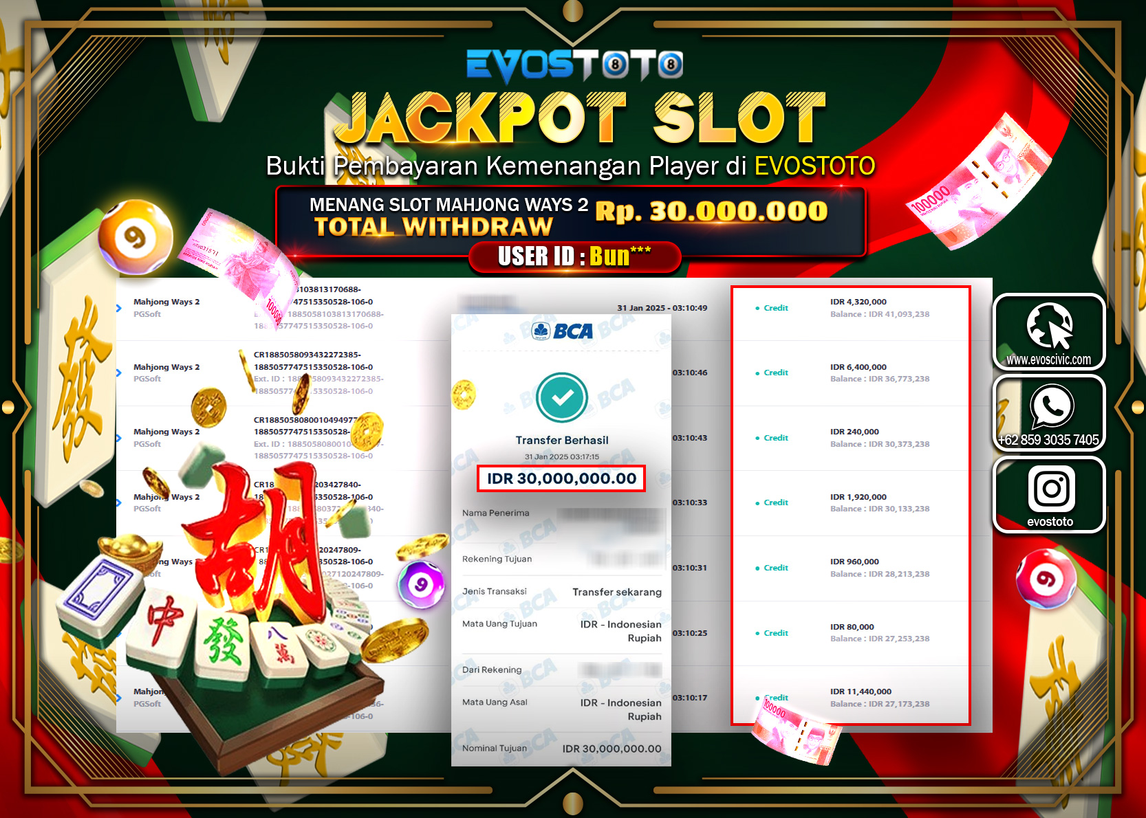 PEMBAYARAN JACKPOT SLOT MAHJJONG WAYS 2 Rp.30.000.000 DI BAYAR LANGSUNG !