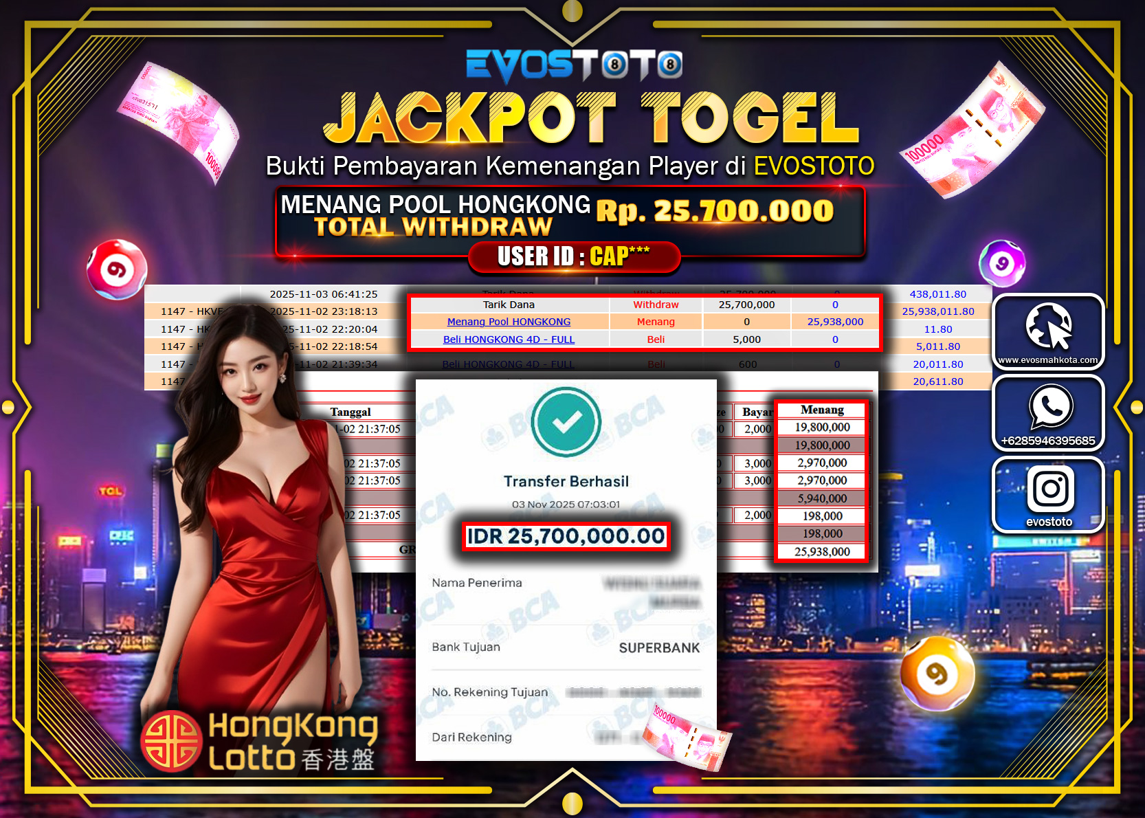 PEMBAYARAN JACKPOT TOGEL HONGKONG LOTTO Rp25.700.000 DI BAYAR LANGSUNG !