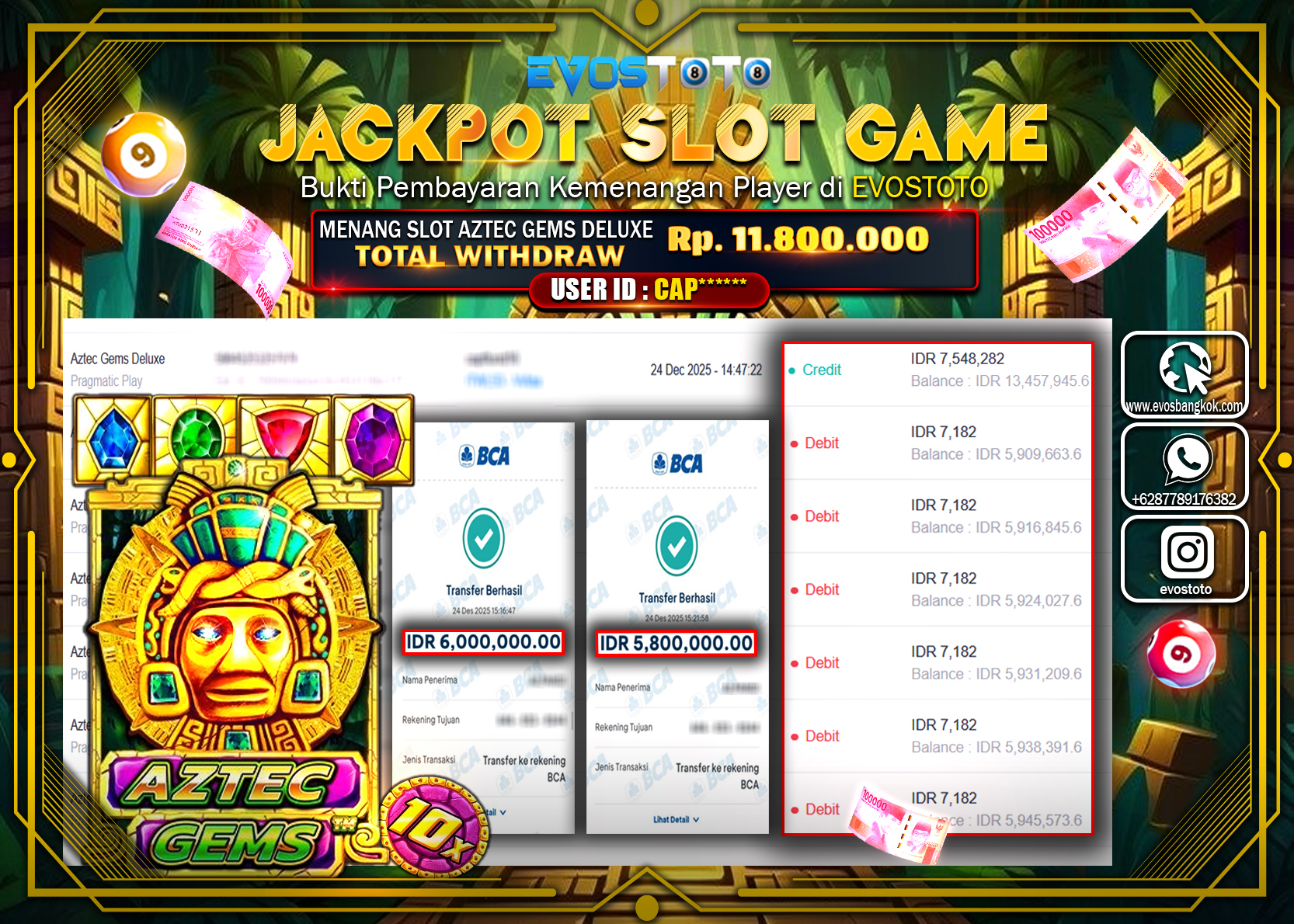 PEMBAYARAN JACKPOT SLOT AZTEC GEMS Rp.11.800.000 DI BAYAR LANGSUNG !