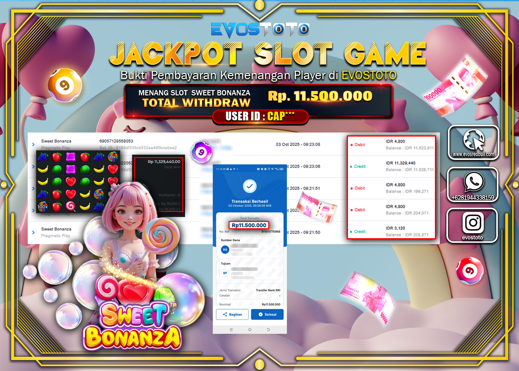 PEMBAYARAN JACKPOT SLOT SWEET BONANZA Rp11.500.000 DI BAYAR LANGSUNG !
