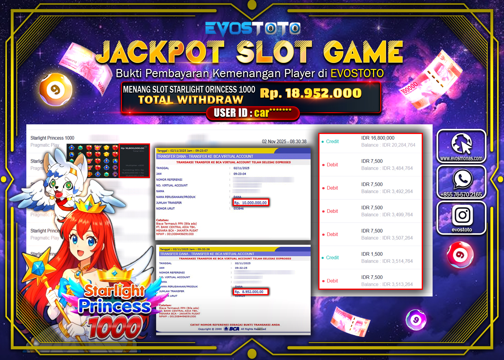 PEMBAYARAN JACKPOT SLOT STARLIGHT PRINCESS 1000 Rp18.952.000 DI BAYAR LANGSUNG !