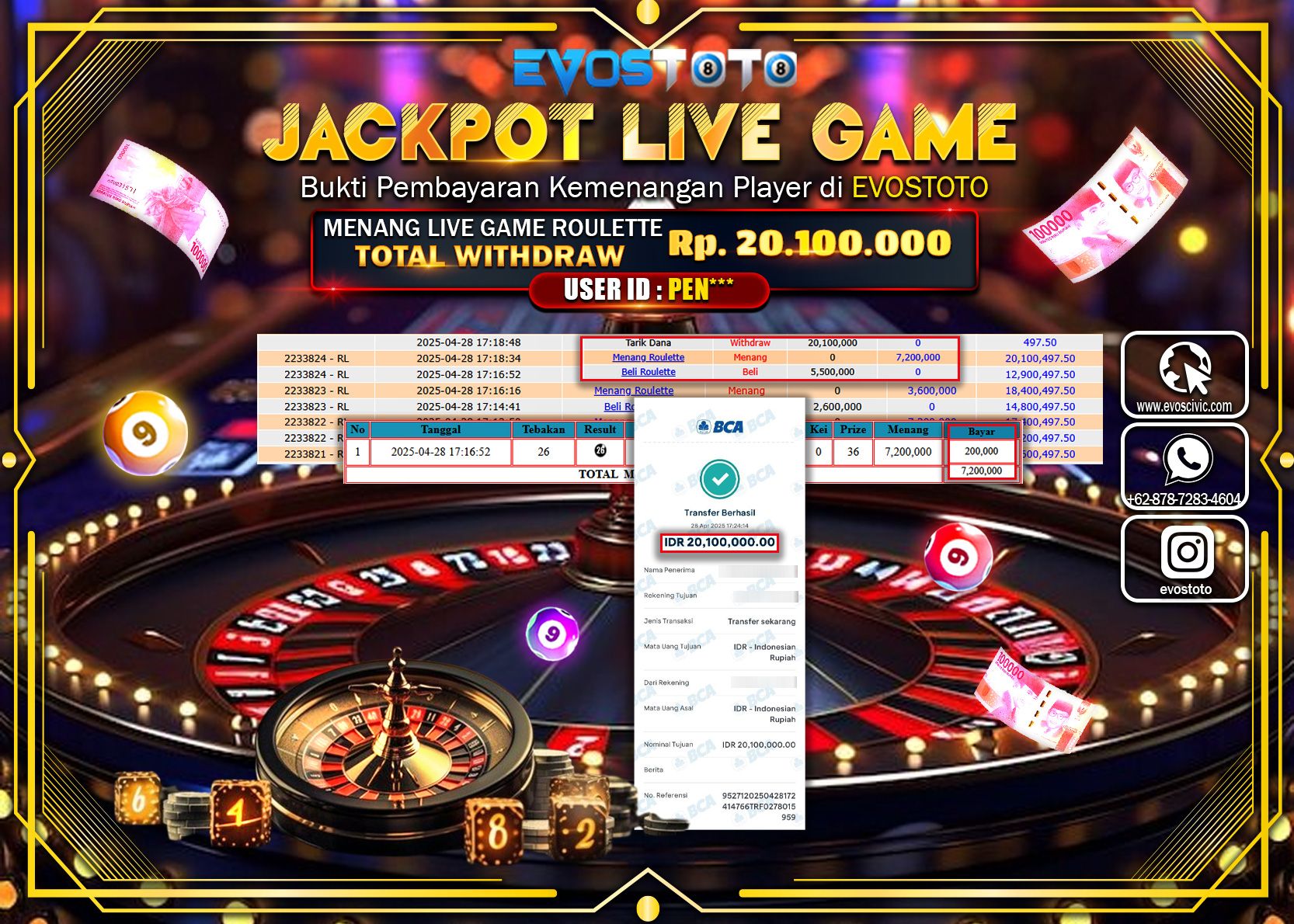 PEMBAYARAN JACKPOT LIVE GAME ROULETTE Rp.20.100.000 DI BAYAR LANGSUNG !
