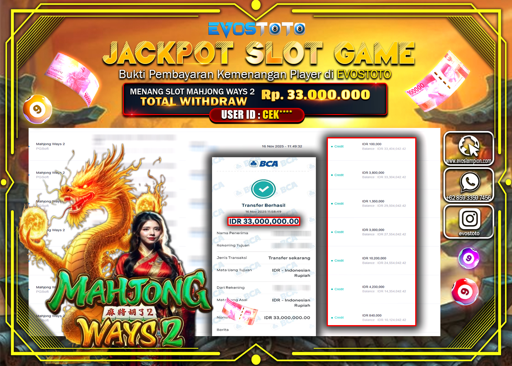 PEMBAYARAN JACKPOT SLOT MAHJONG WAYS 2 Rp33.000.000 DI BAYAR LANGSUNG !