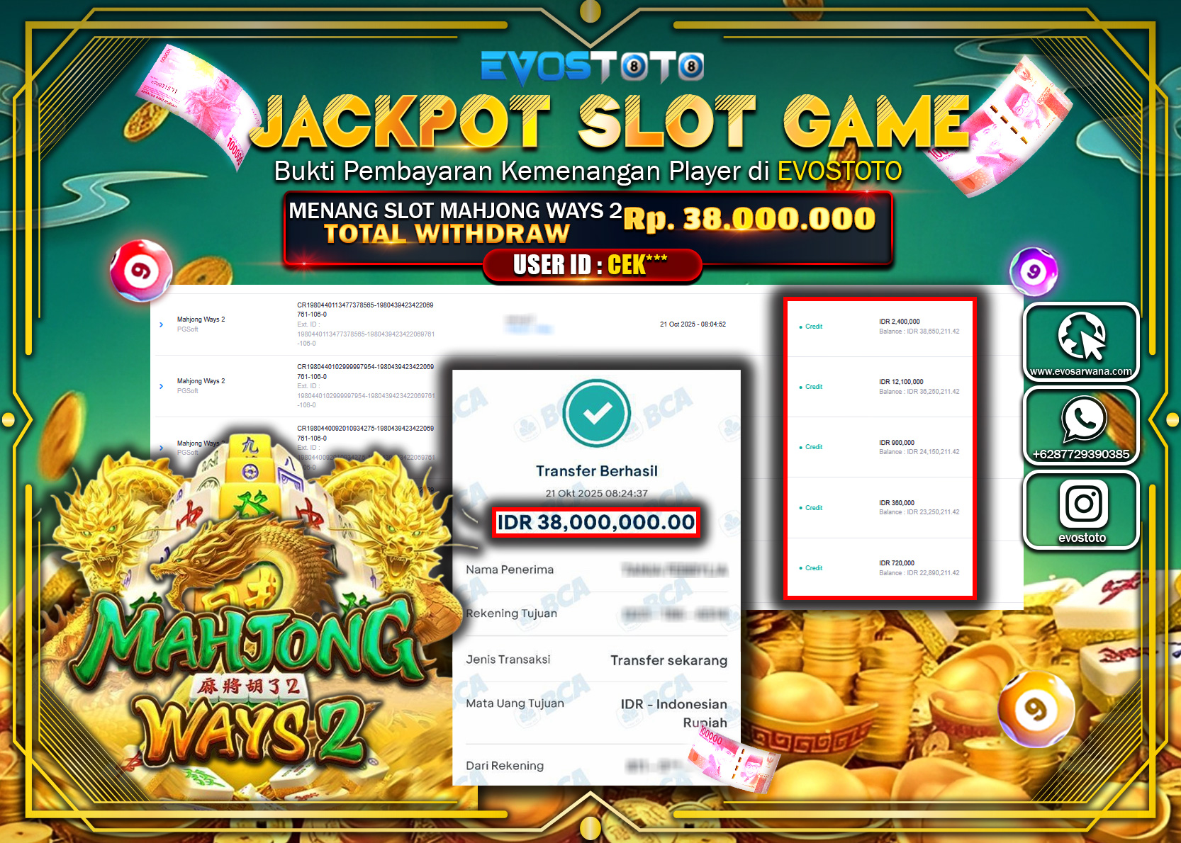 PEMBAYARAN JACKPOT SLOT MAHJONG WAYS 2 Rp38.000.000 DI BAYAR LANGSUNG !