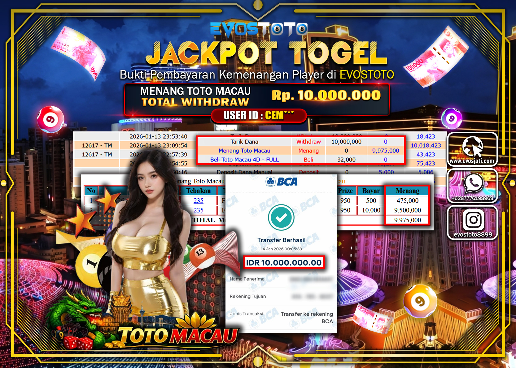 PEMBAYARAN JACKPOT TOGEL TOTO MACAU Rp.10.000.000 DI BAYAR LANGSUNG !