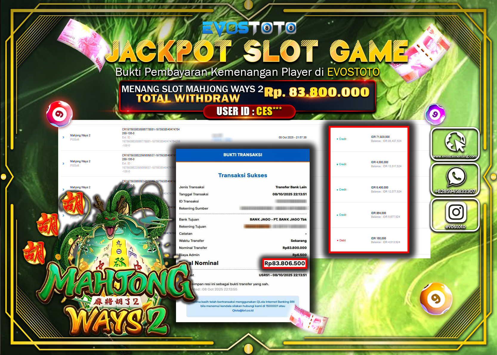 PEMBAYARAN JACKPOT SLOT MAHJONG WAYS 2  Rp83.800.000 DI BAYAR LANGSUNG !