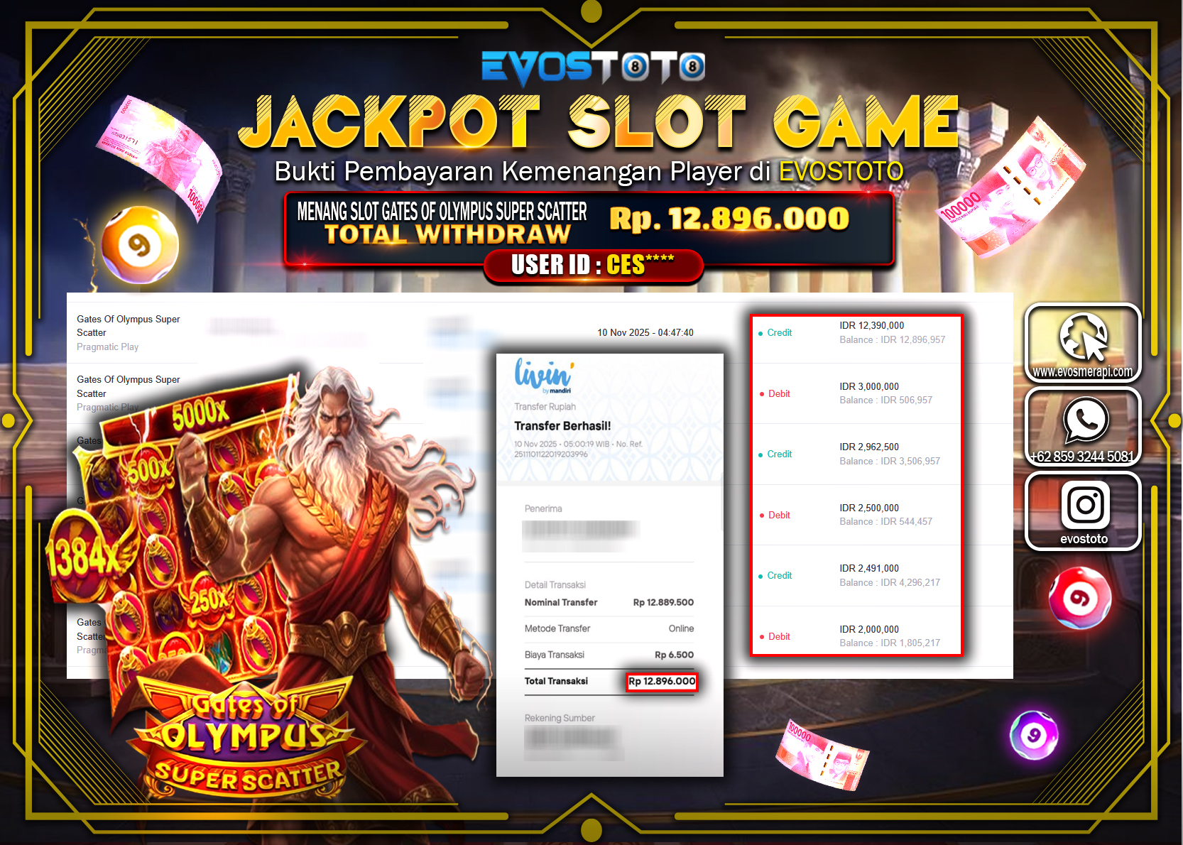 PEMBAYARAN JACKPOT SLOT GATES OF OLYMPUS SUPER SCATTER Rp12.896.000 DI BAYAR LANGSUNG !