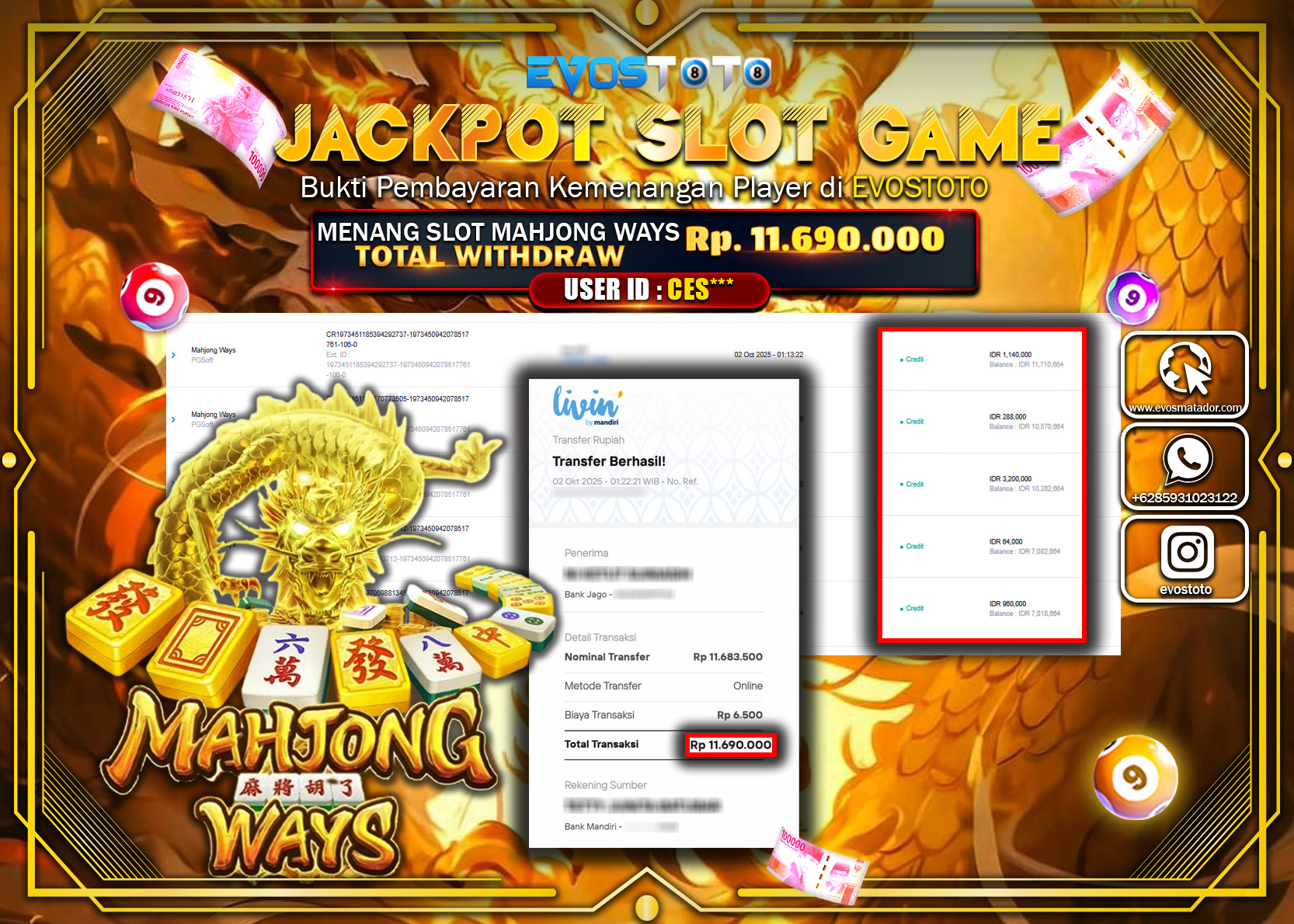 PEMBAYARAN JACKPOT SLOT MAHJONG WAYS Rp11.690.000 DI BAYAR LANGSUNG !