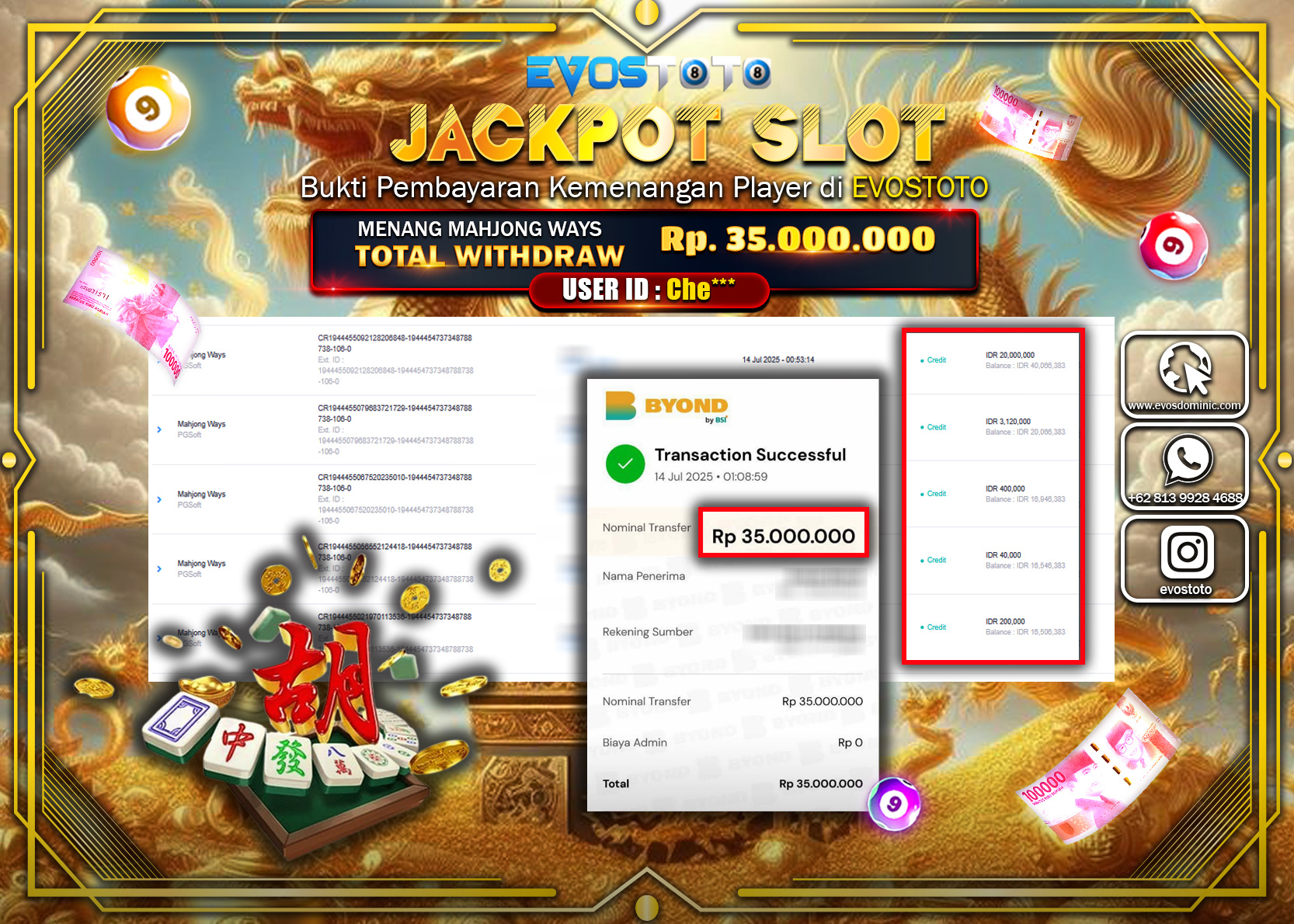 PEMBAYARAN JACKPOT SLOT MAHJONG WAYS RP35.000.000 DI BAYAR LANGSUNG !