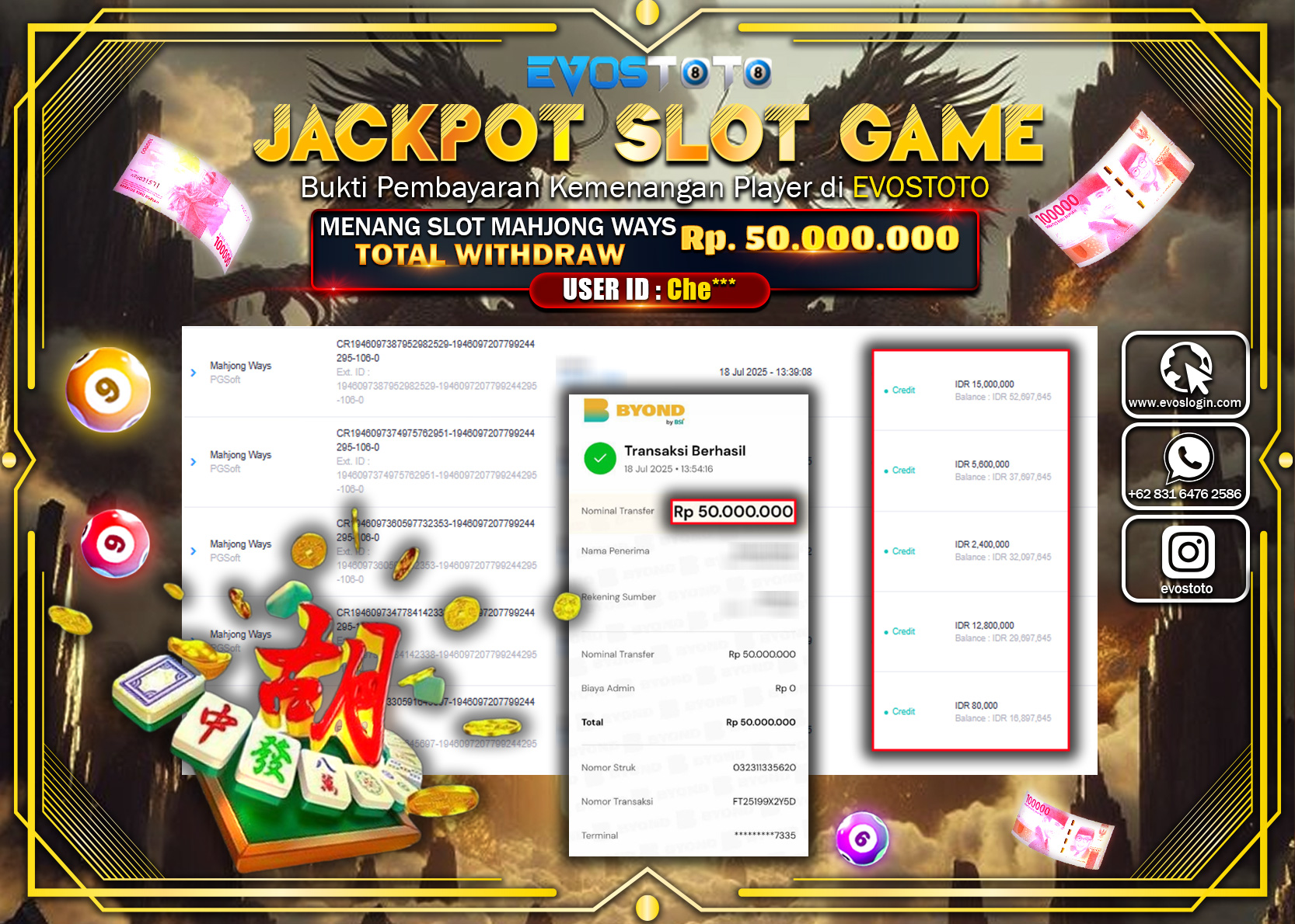 PEMBAYARAN JACKPOT SLOT MAHJONG WAYS Rp.50.000.000 DI BAYAR LANGSUNG !