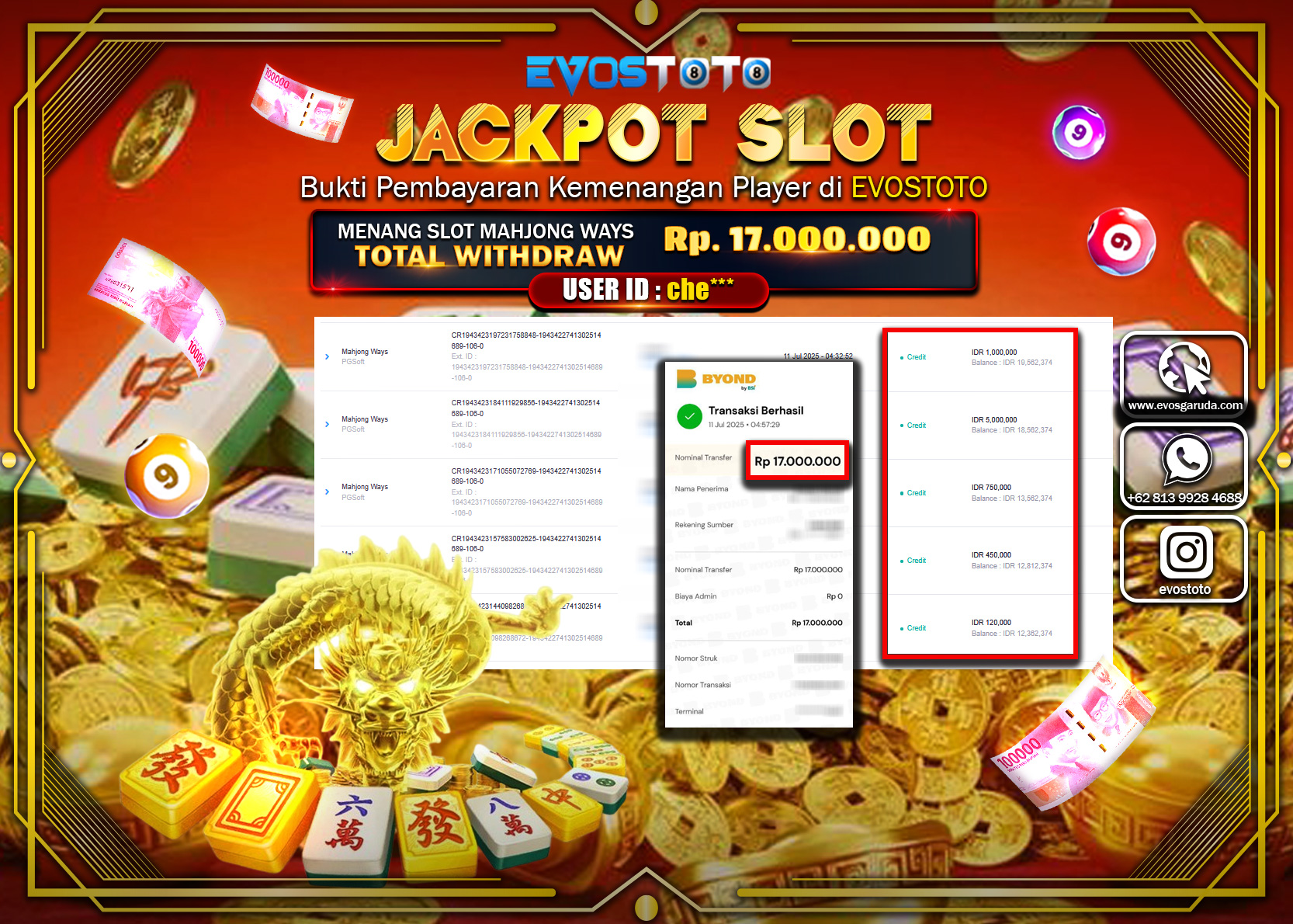 PEMBAYARAN JACKPOT SLOT MAHJONG WAYS RP17.000.000 DI BAYAR LANGSUNG !