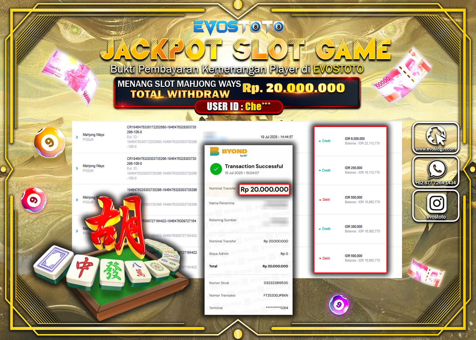 PEMBAYARAN JACKPOT SLOT MAHJONG WAYS Rp.20.000.000 DI BAYAR LANGSUNG !
