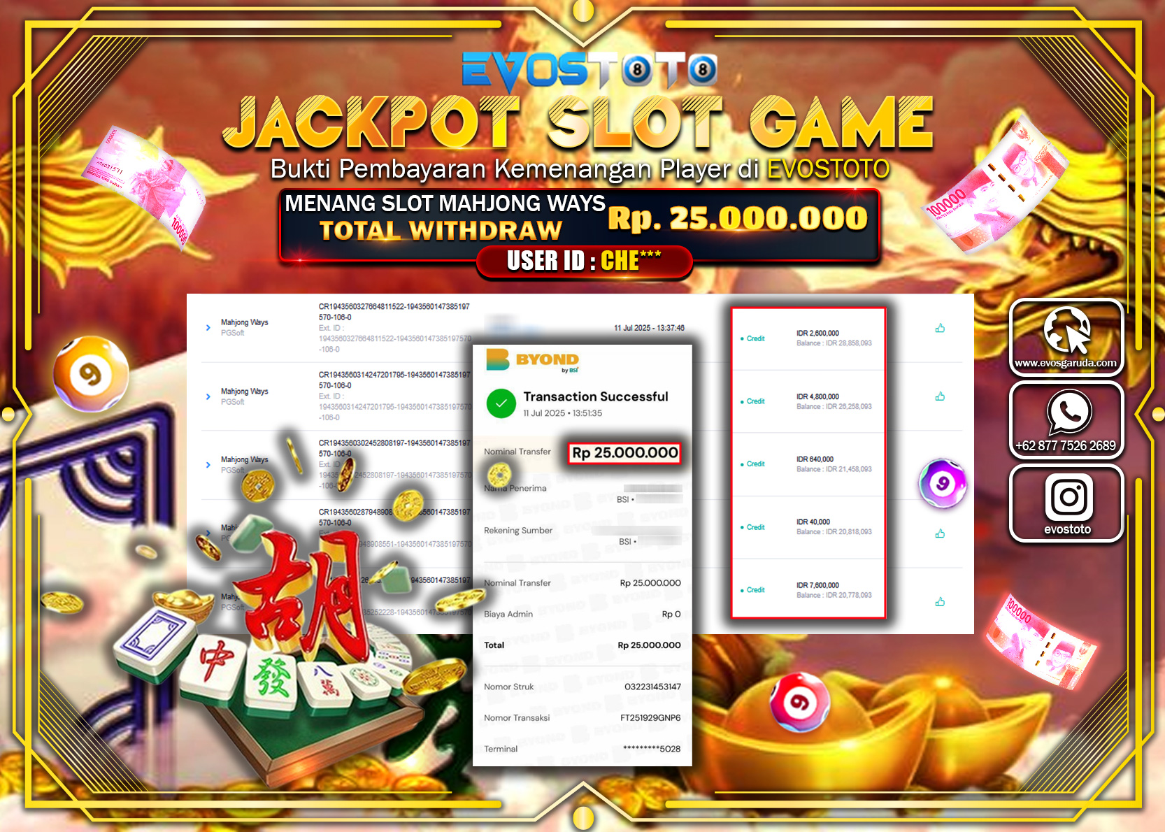 PEMBAYARAN JACKPOT SLOT MAHJONG WAYS RP25.000.000 DI BAYAR LANGSUNG !