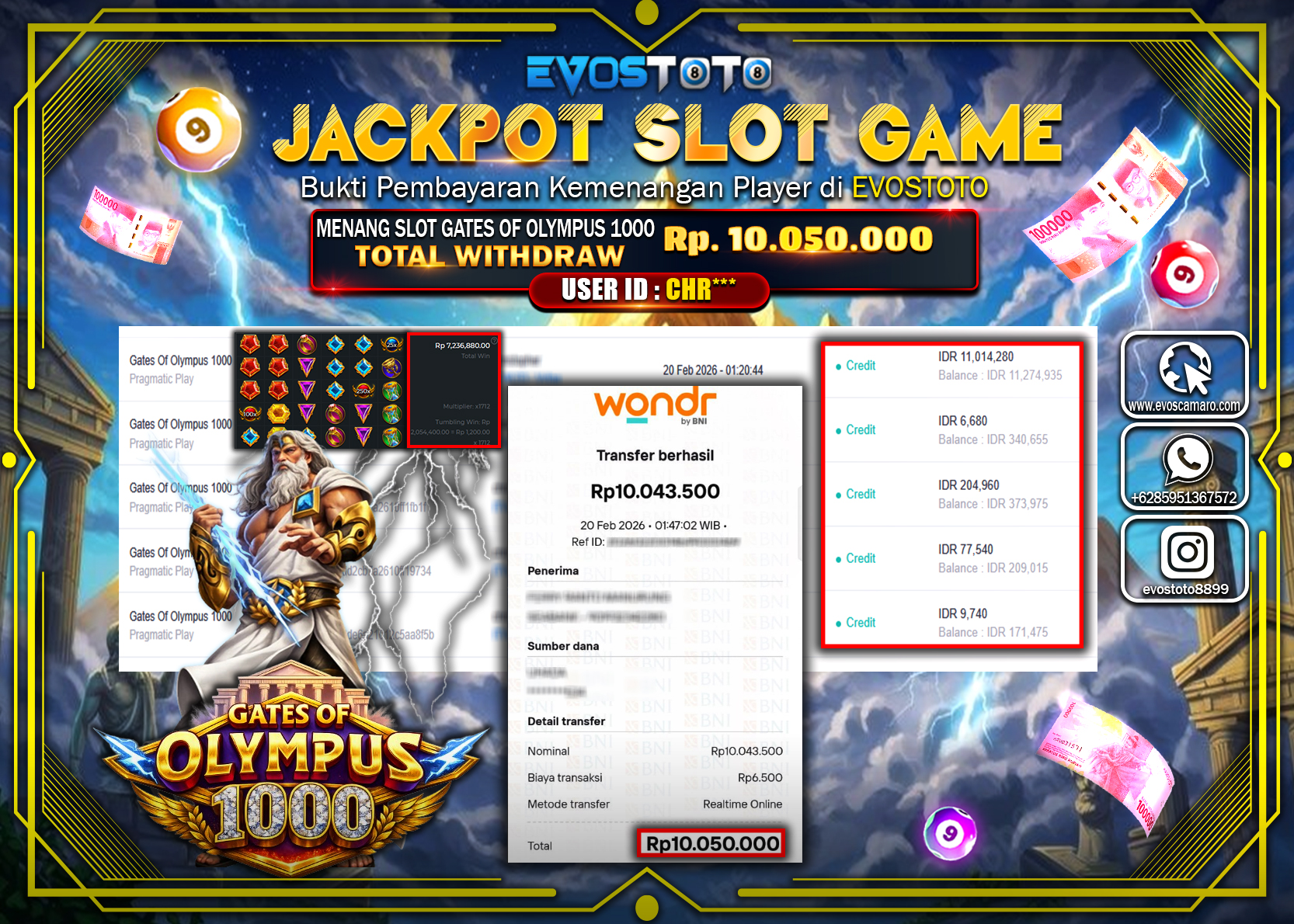 PEMBAYARAN JACKPOT SLOT GATES OF OLYMPUS 1000 Rp.10.050.000 DI BAYAR LANGSUNG !