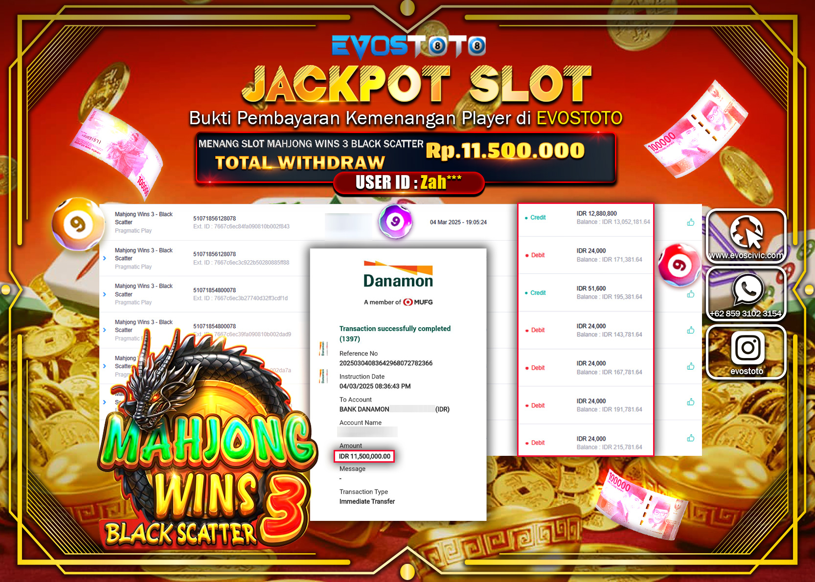 PEMBAYARAN JACKPOT SLOT MAHYONG WINS 3 BLACK SCATTER Rp.11.500.000 DI BAYAR LANGSUNG !