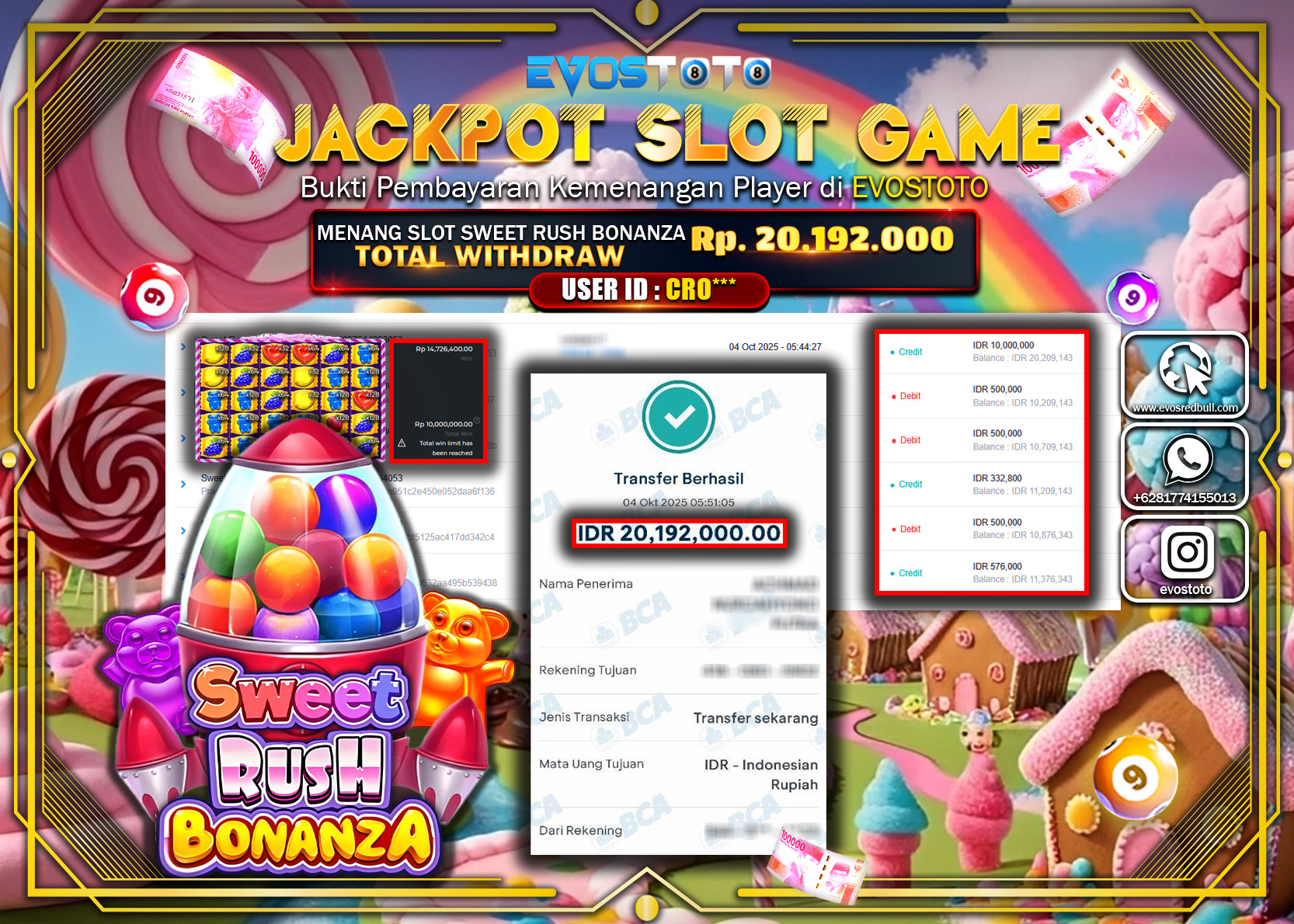 PEMBAYARAN JACKPOT SLOT SWEET RUSH BONANZA Rp20.192.000 DI BAYAR LANGSUNG !