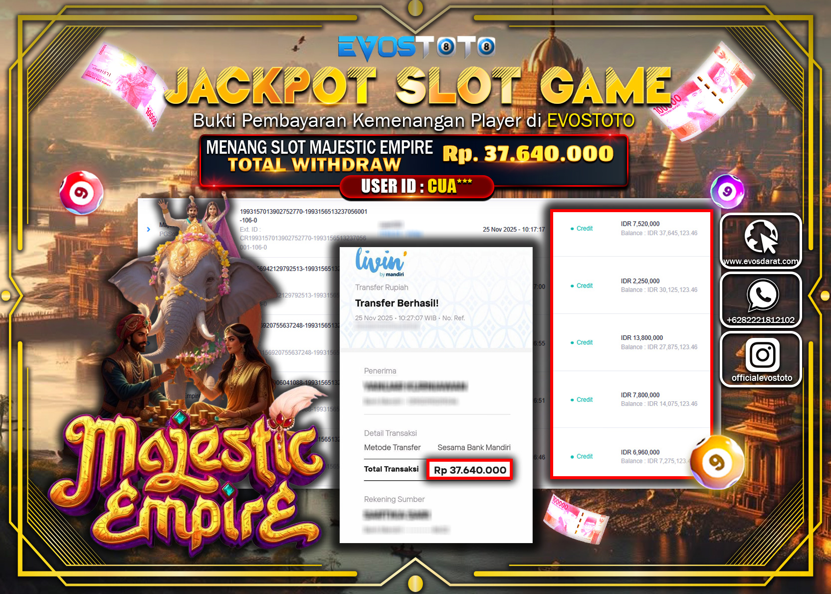 PEMBAYARAN JACKPOT SLOT MAJESTIC EMPIRE Rp.37.640.000 DI BAYAR LANGSUNG !