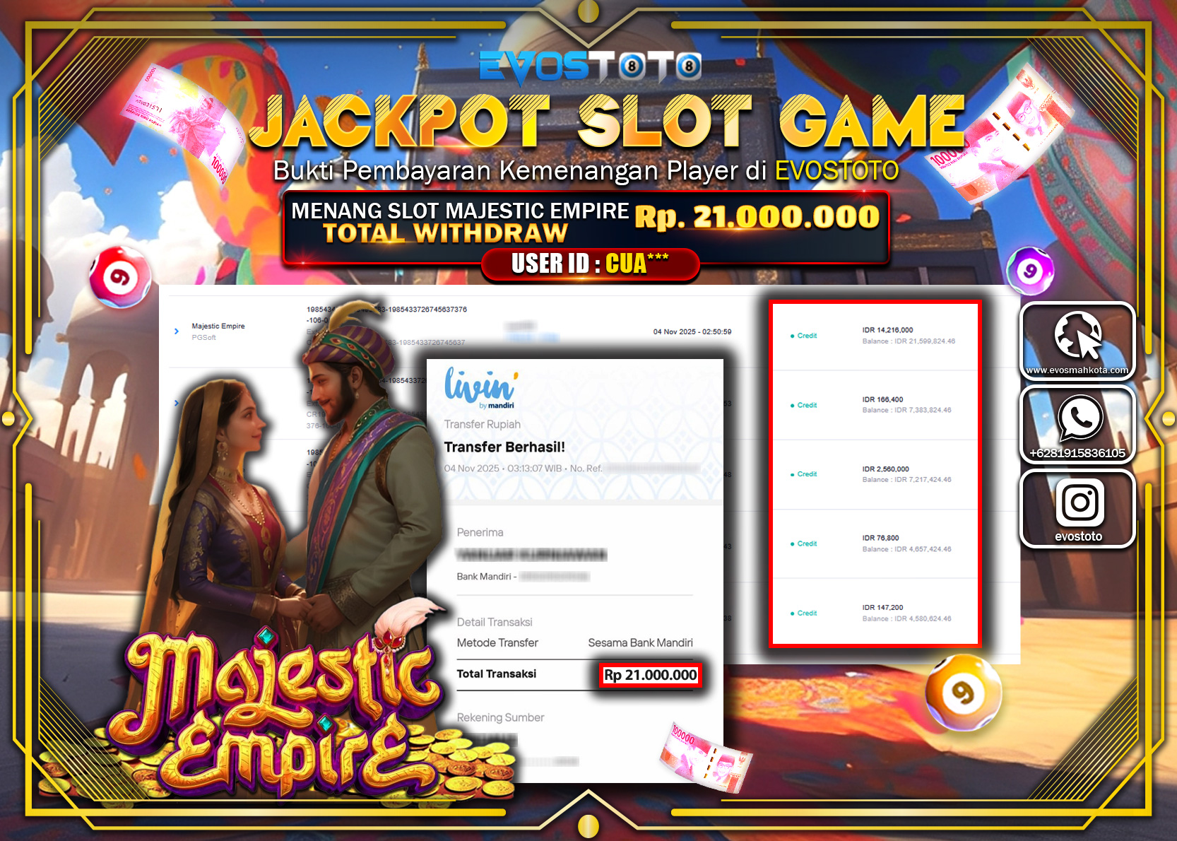 PEMBAYARAN JACKPOT SLOT MAJESTIC EMPIRE Rp21.000.000 DI BAYAR LANGSUNG !
