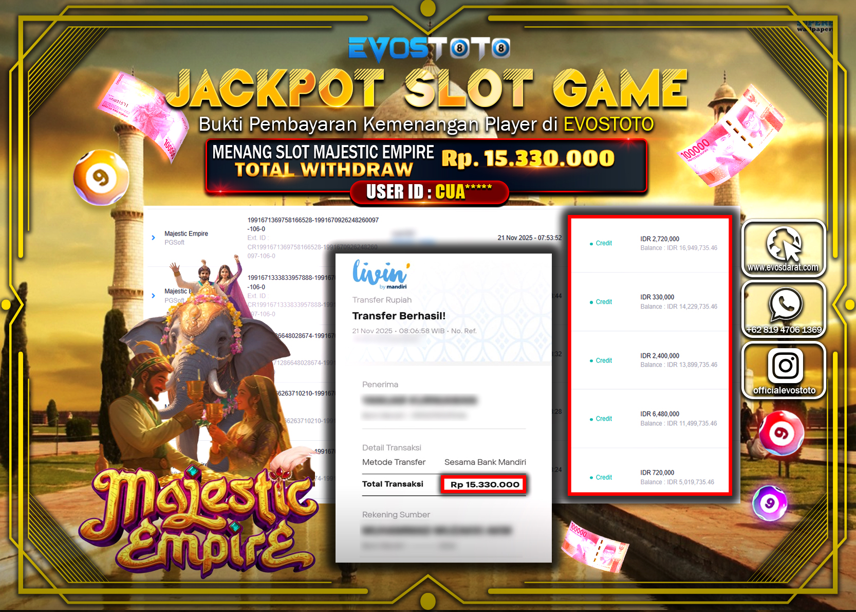 PEMBAYARAN JACKPOT SLOT MAJESTIC EMPIRE  Rp15.330.000 DI BAYAR LANGSUNG !