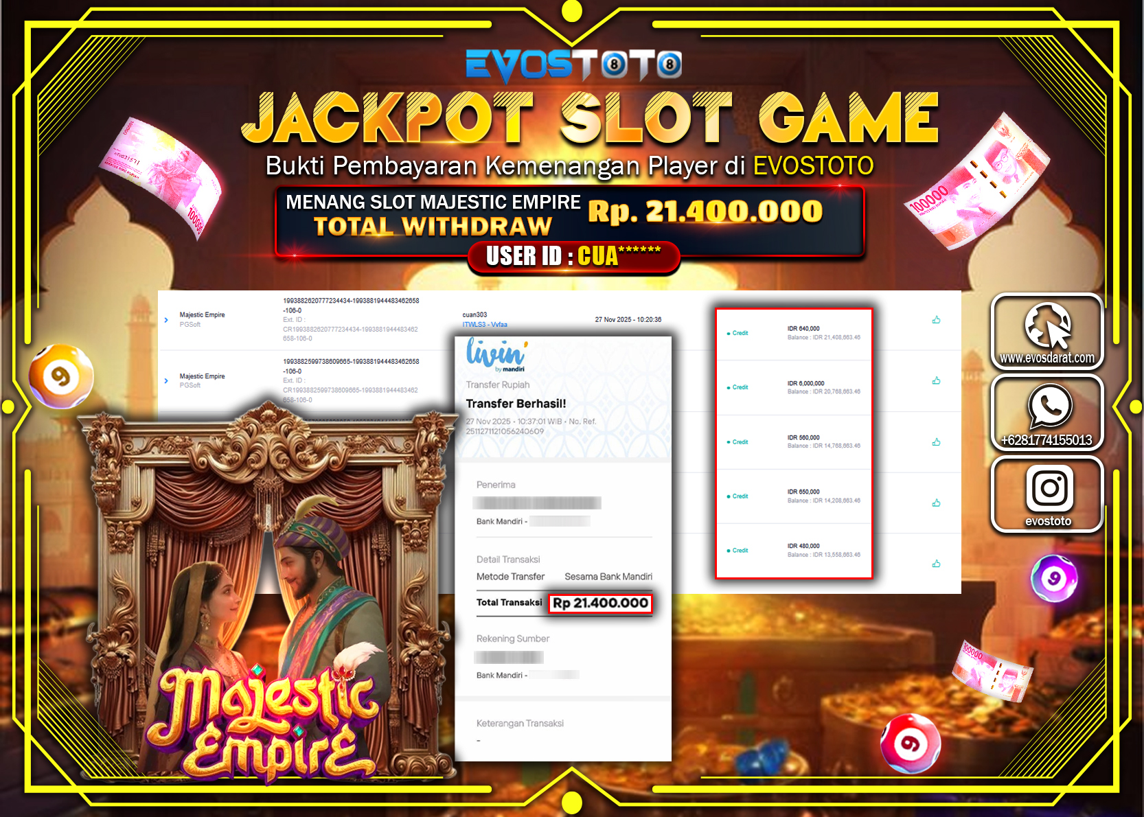 PEMBAYARAN JACKPOT SLOT GAME Rp.21.400.000 DI BAYAR LANGSUNG !
