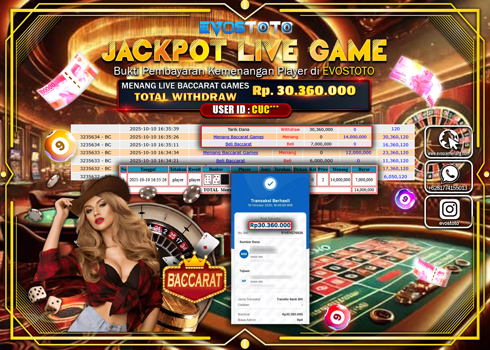 PEMBAYARAN JACKPOT LIVE GAME BACCARAT GAMES  Rp30.360.000 DI BAYAR LANGSUNG !