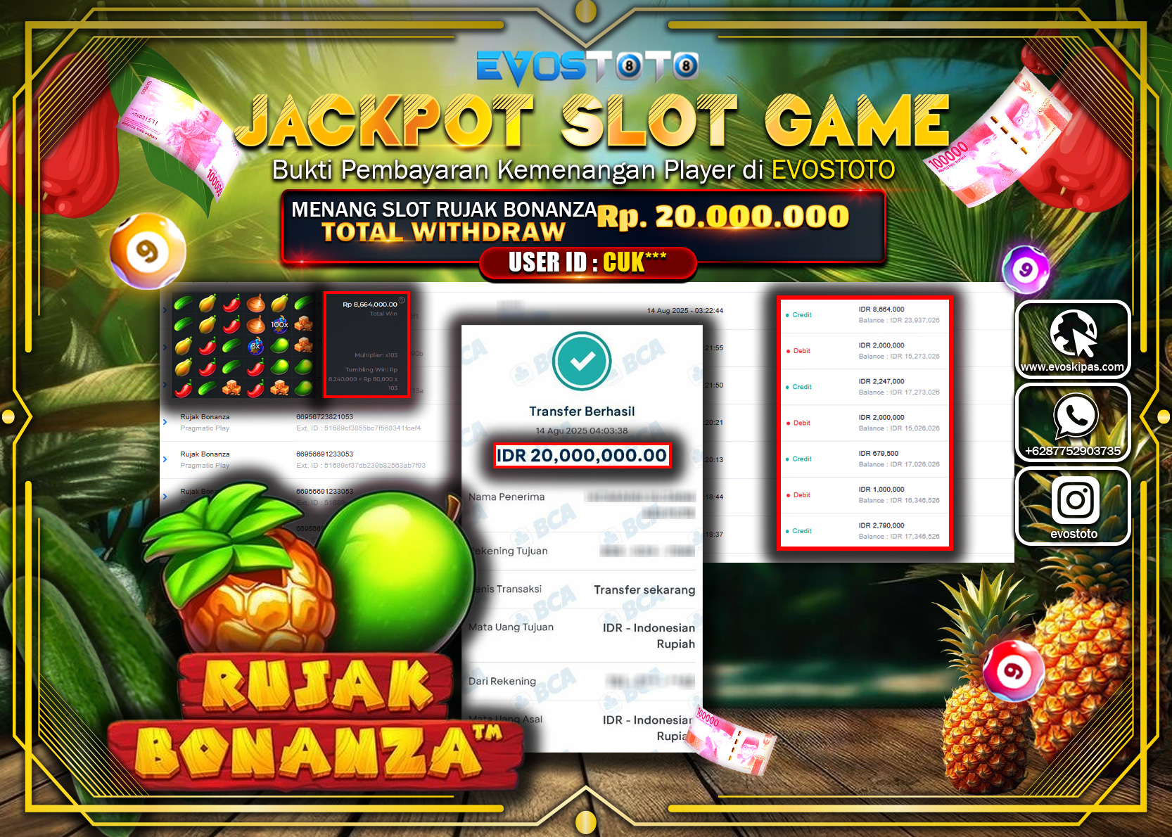 PEMBAYARAN JACKPOT SLOT RUJAK BONANZA Rp20.000.000 DI BAYAR LANGSUNG !