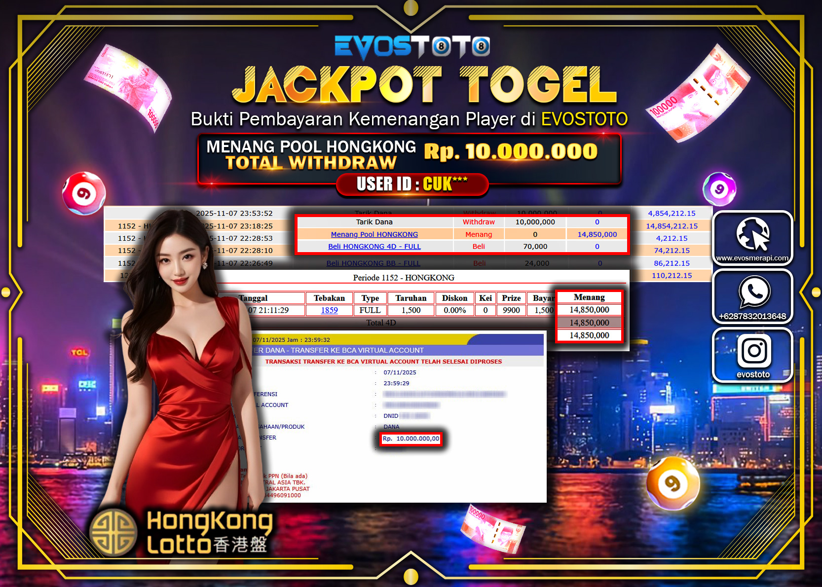 PEMBAYARAN JACKPOT TOGEL HONGKONG LOTTO Rp10.000.000 DI BAYAR LANGSUNG !