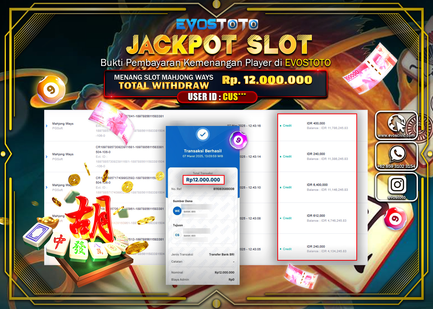 PEMBAYARAN JACKPOT SLOT MAHJJONG WAYS Rp.12.000.000 DI BAYAR LANGSUNG !