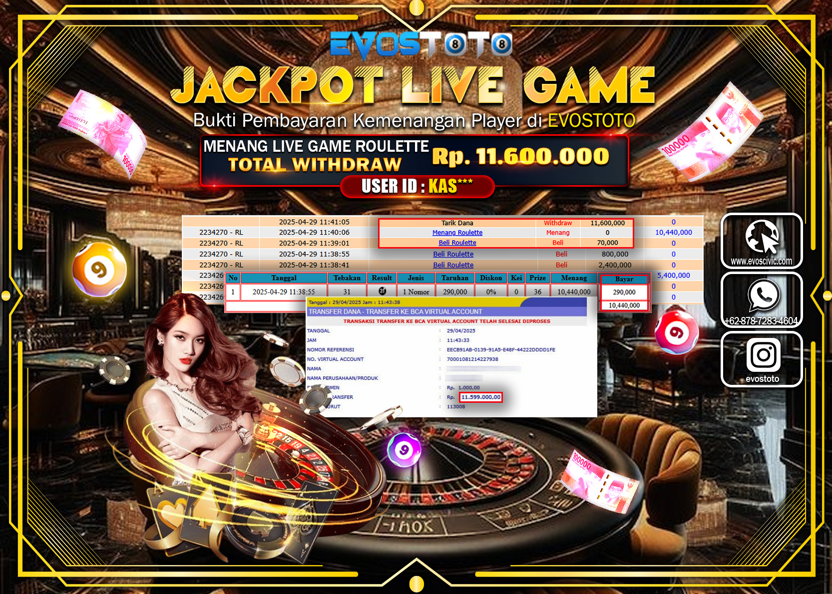 PEMBAYARAN JACKPOT LIVE GAME ROULETTE Rp.11.600.000 DI BAYAR LANGSUNG !