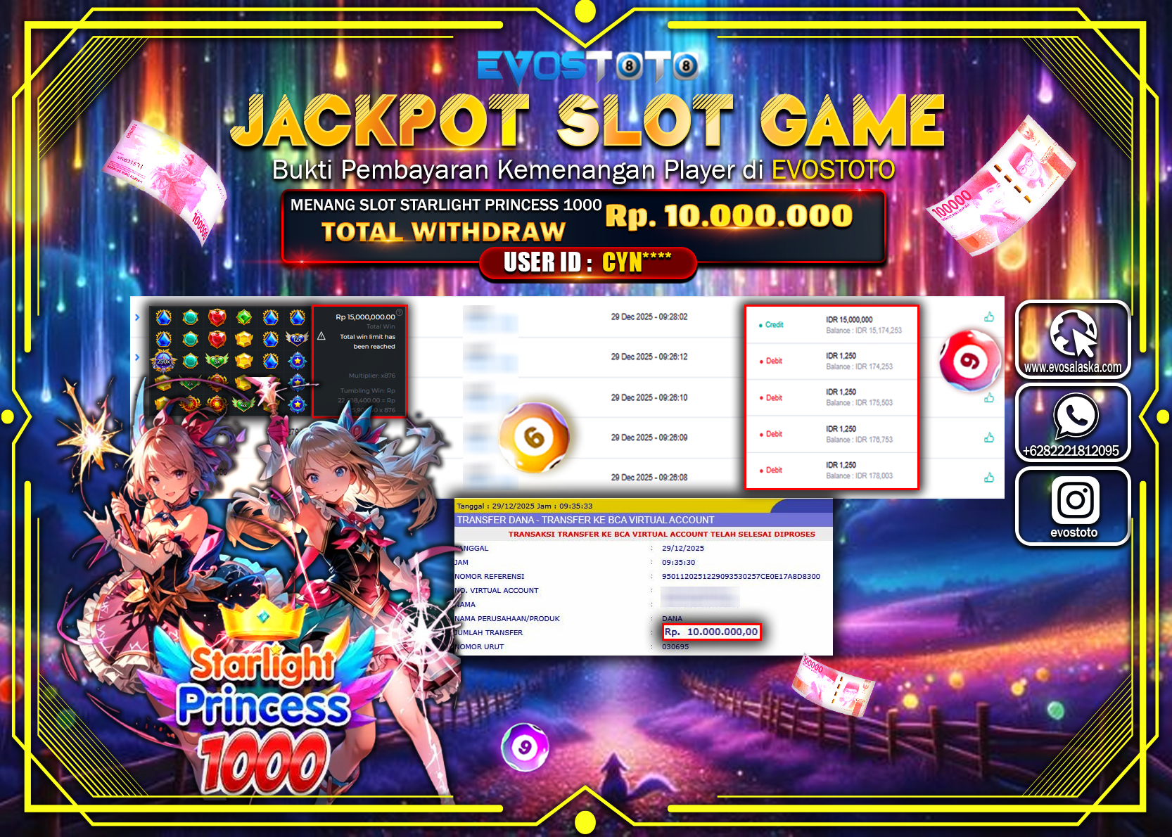 PEMBAYARAN JACKPOT SLOT STARLIGHT PRINCESS 1000 Rp.10.000.000 DI BAYAR LANGSUNG !