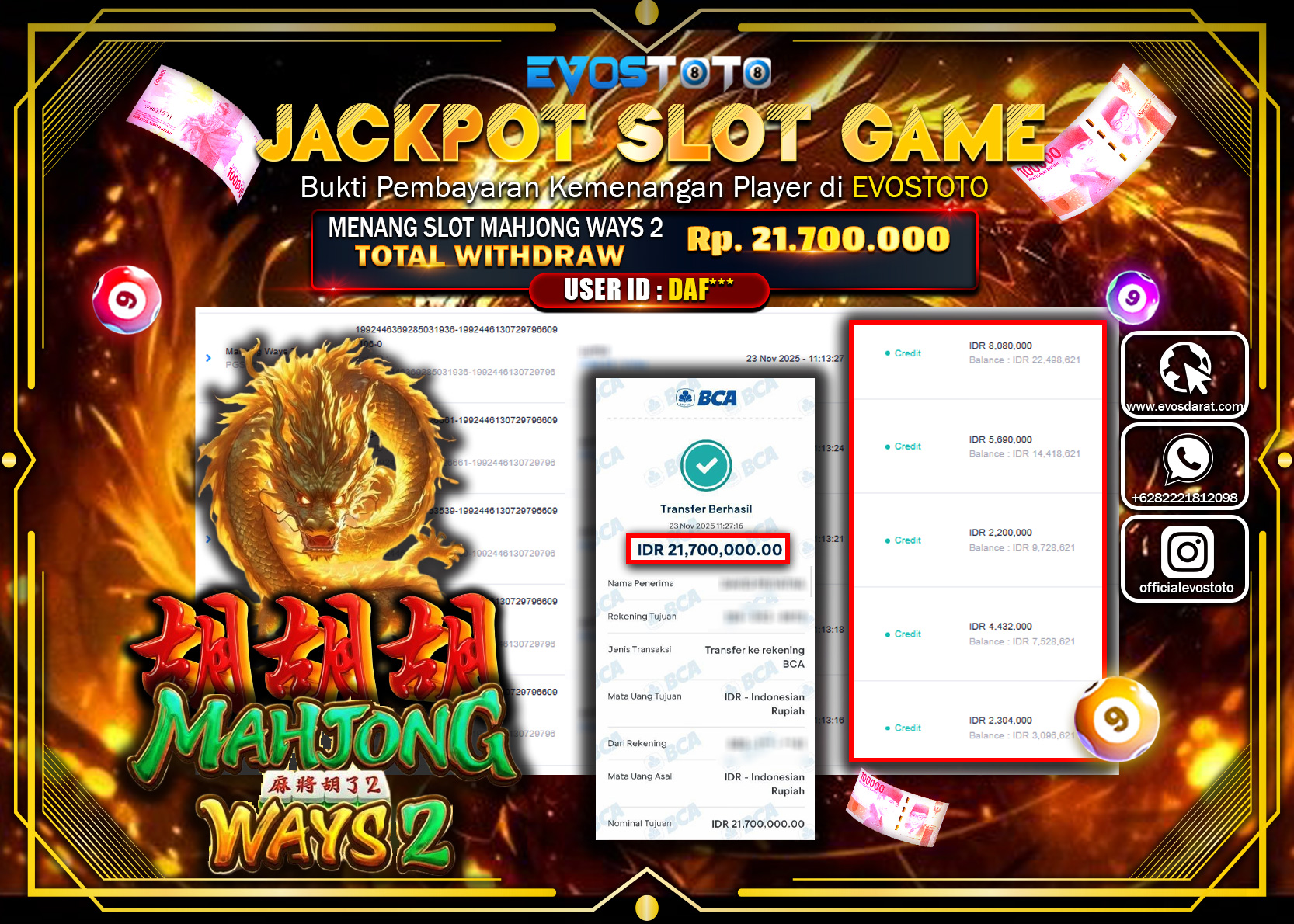 PEMBAYARAN JACKPOT SLOT MAHJONG WAYS 2 Rp.21.700.000 DI BAYAR LANGSUNG !
