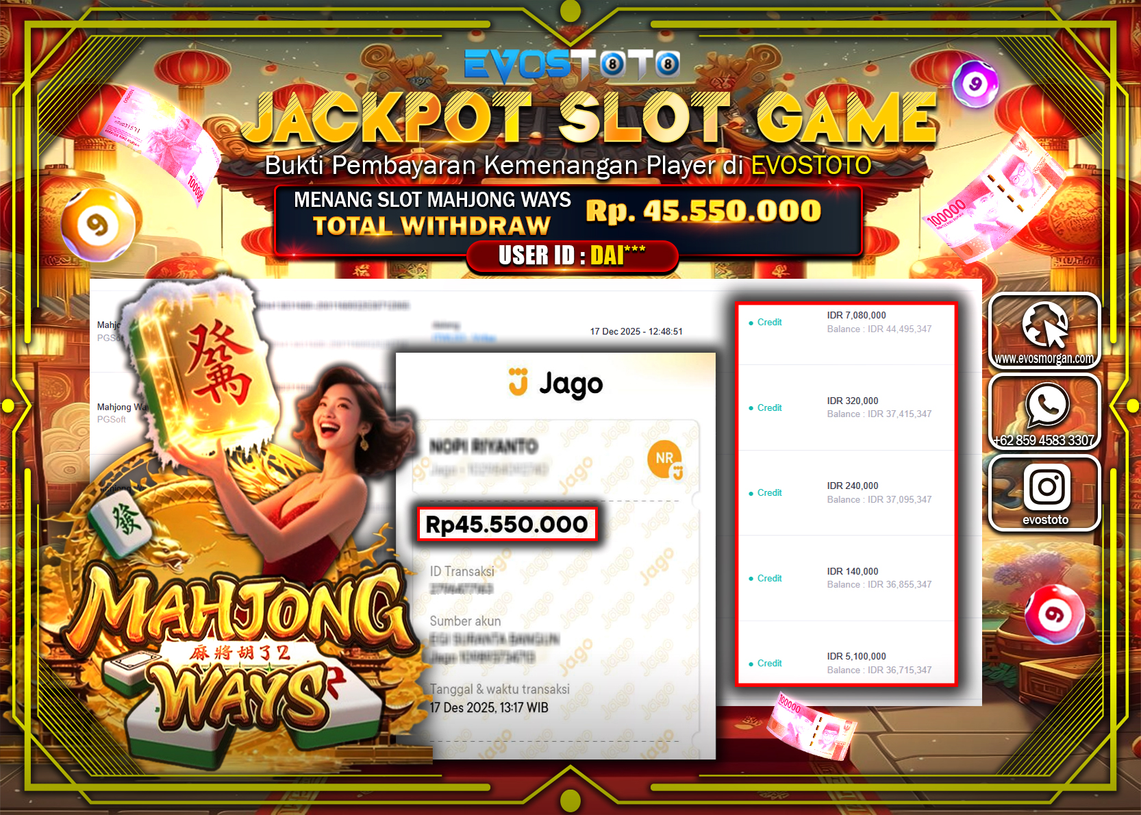 PEMBAYARAN JACKPOT SLOT MAHJONG WAYS Rp.45.550.000 DI BAYAR LANGSUNG !