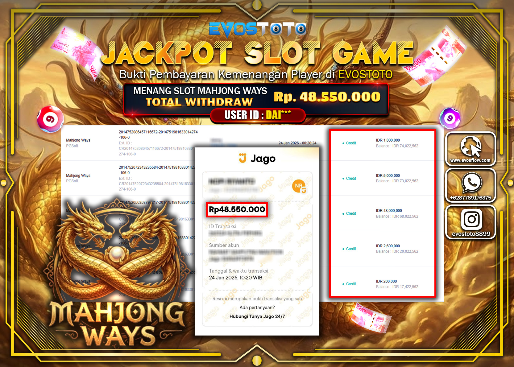 PEMBAYARAN JACKPOT SLOT MAHJONG WAYS Rp.48.550.000 DI BAYAR LANGSUNG !