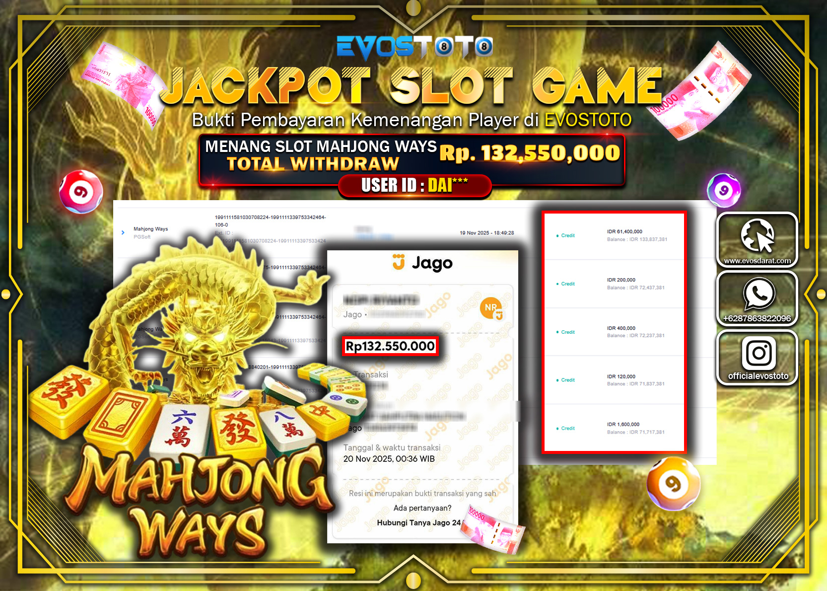 PEMBAYARAN JACKPOT SLOT MAHJONG WAYS  Rp132.550.000 DI BAYAR LANGSUNG !