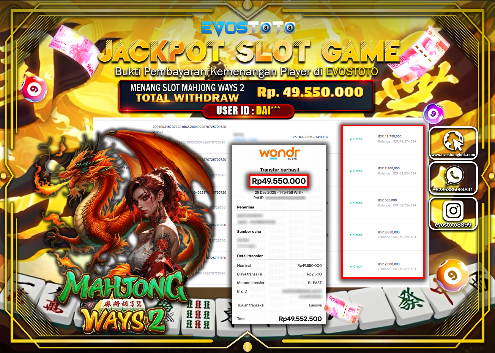 PEMBAYARAN JACKPOT SLOT MAHJONG WAYS 2 Rp.49.550.000 DI BAYAR LANGSUNG !