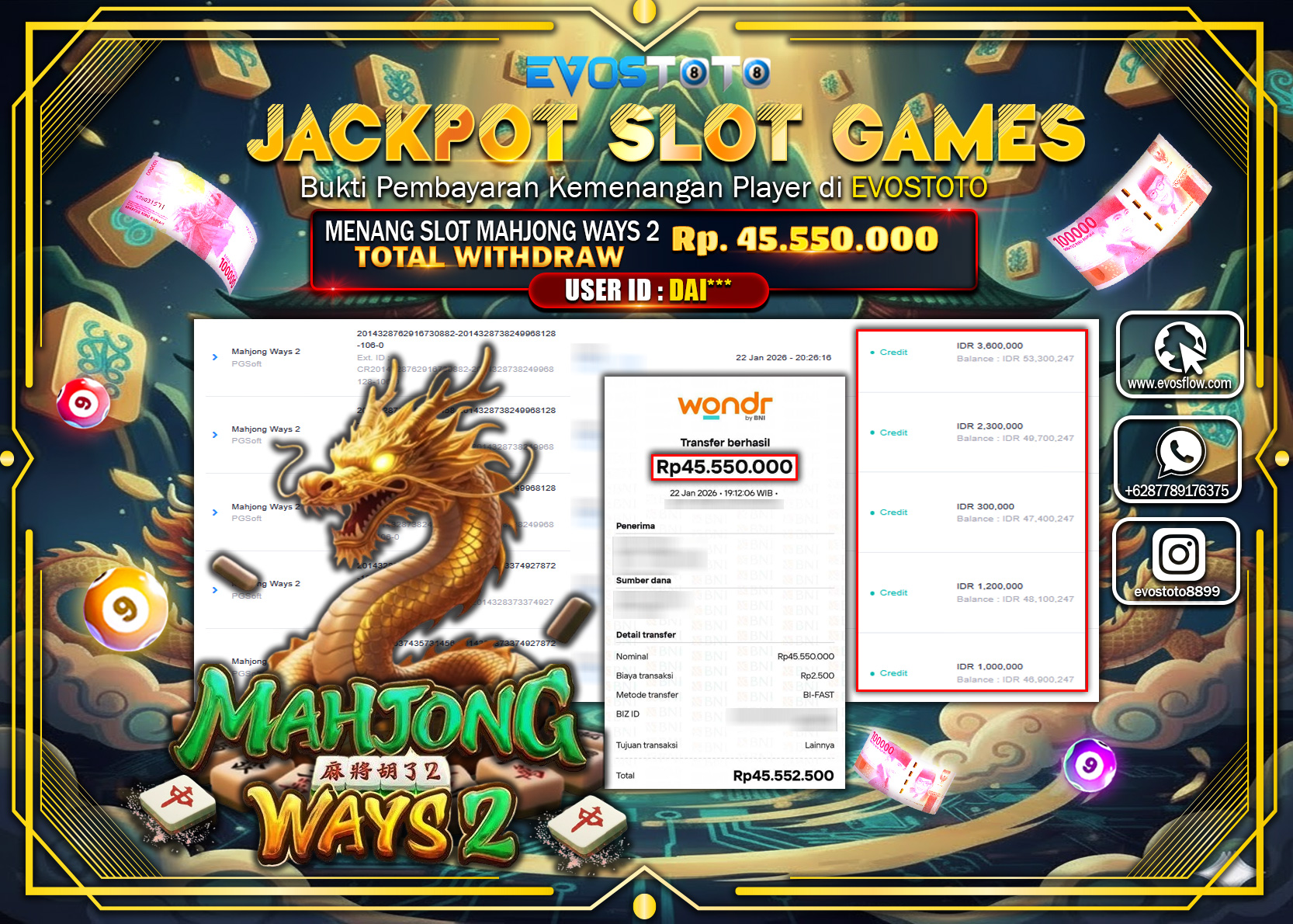 PEMBAYARAN JACKPOT SLOT MAHJONG WAYS 2 Rp.45.550.000 DI BAYAR LANGSUNG !