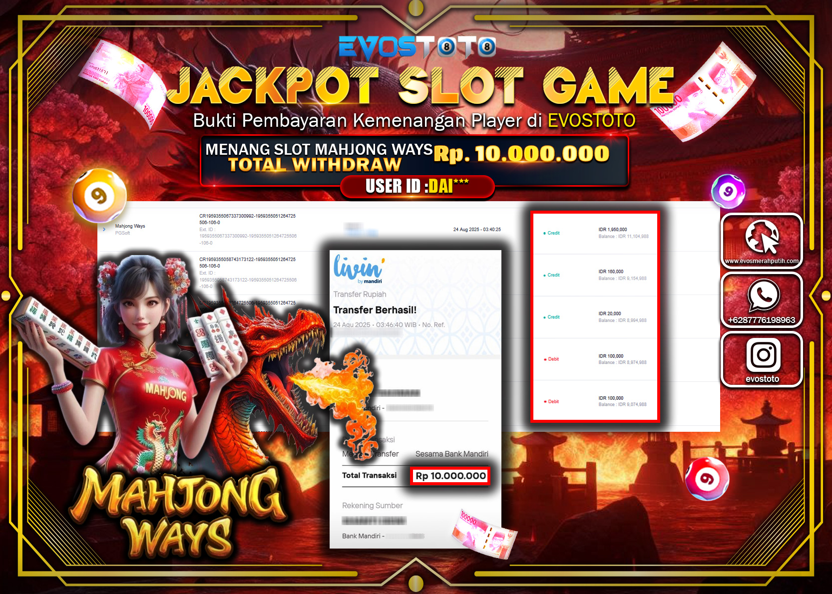PEMBAYARAN JACKPOT SLOT MAHJONG WAYS Rp10.000.000 DI BAYAR LANGSUNG !
