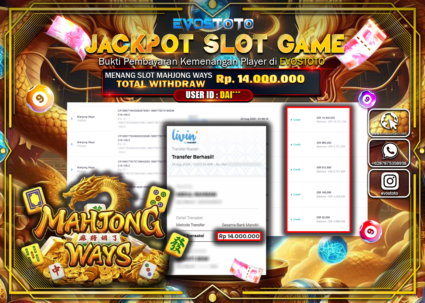 PEMBAYARAN JACKPOT SLOT MAHJONG WAYS Rp14.000.000 DI BAYAR LANGSUNG !