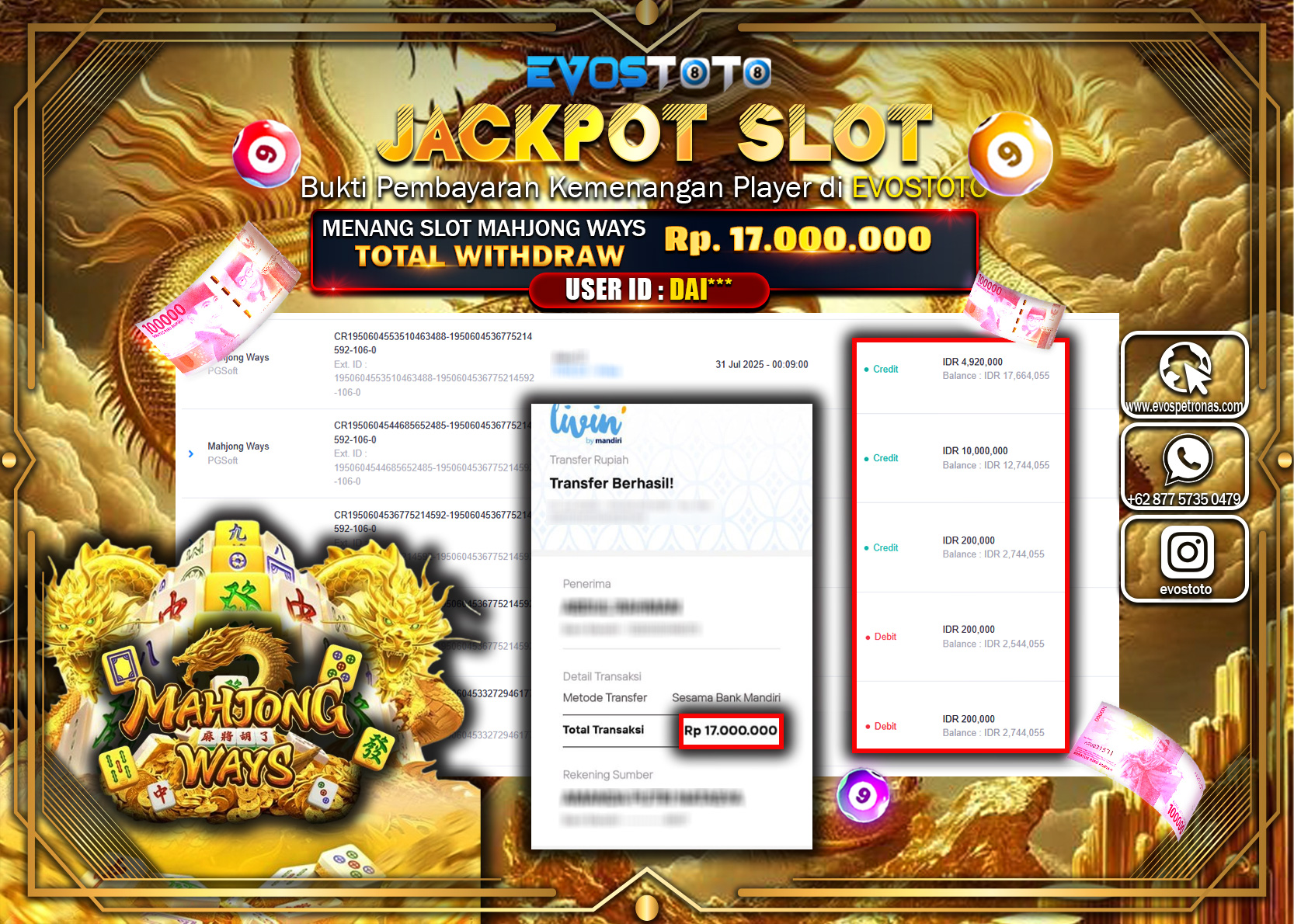 PEMBAYARAN JACKPOT SLOT MAHJONG WAYS Rp17.000.000 DI BAYAR LANGSUNG !