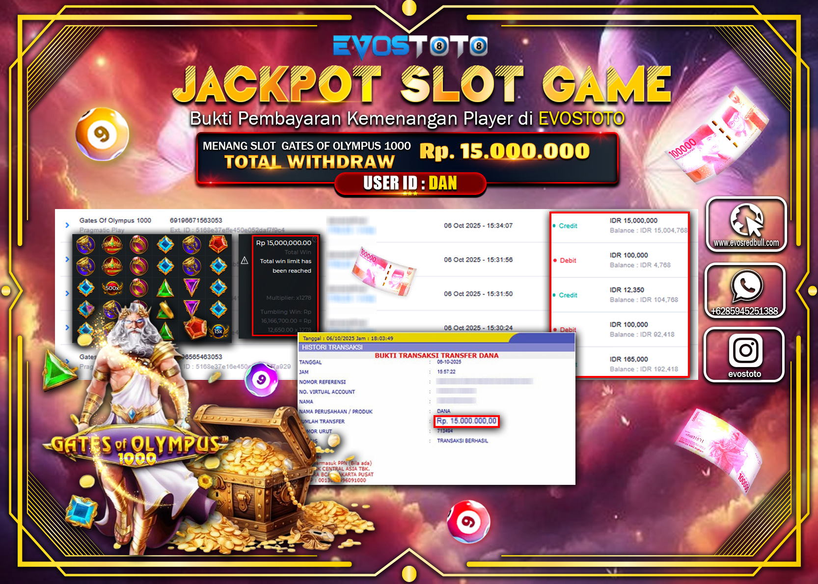 PEMBAYARAN JACKPOT SLOT GATES OF OLYMPUS 1000 Rp15.000.000 DI BAYAR LANGSUNG !