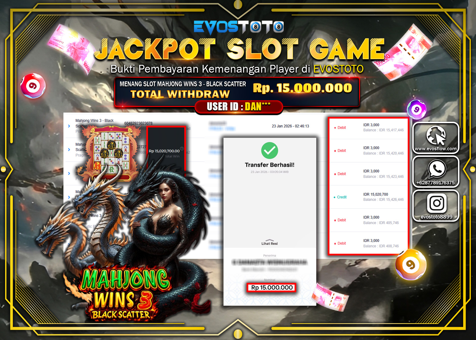 PEMBAYARAN JACKPOT SLOT MAHJONG WINS 3 - BLACK SCATTER Rp.15.000.000 DI BAYAR LANGSUNG !