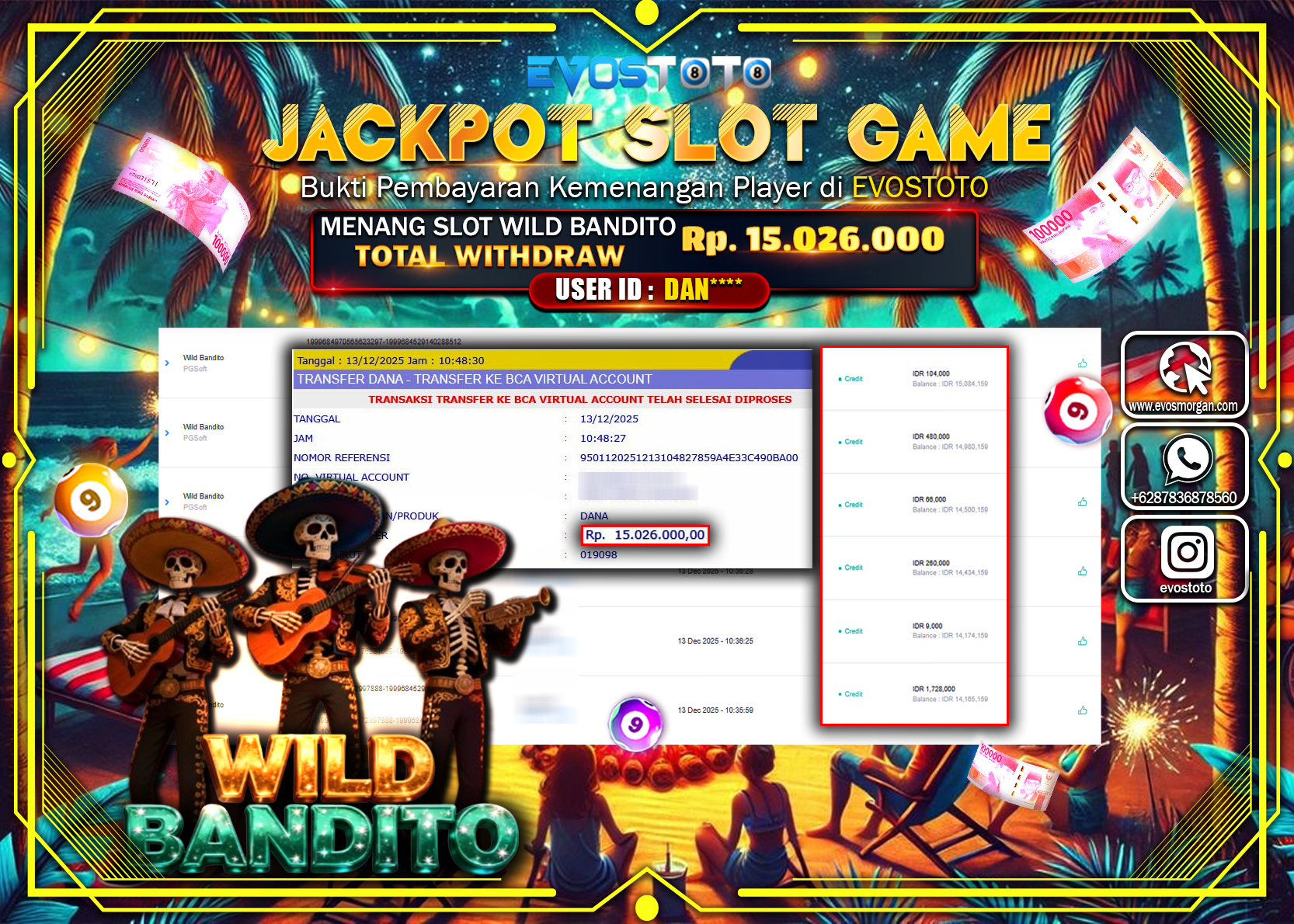 PEMBAYARAN JACKPOT SLOT WILD BANDITO Rp.15.026.000 DI BAYAR LANGSUNG !