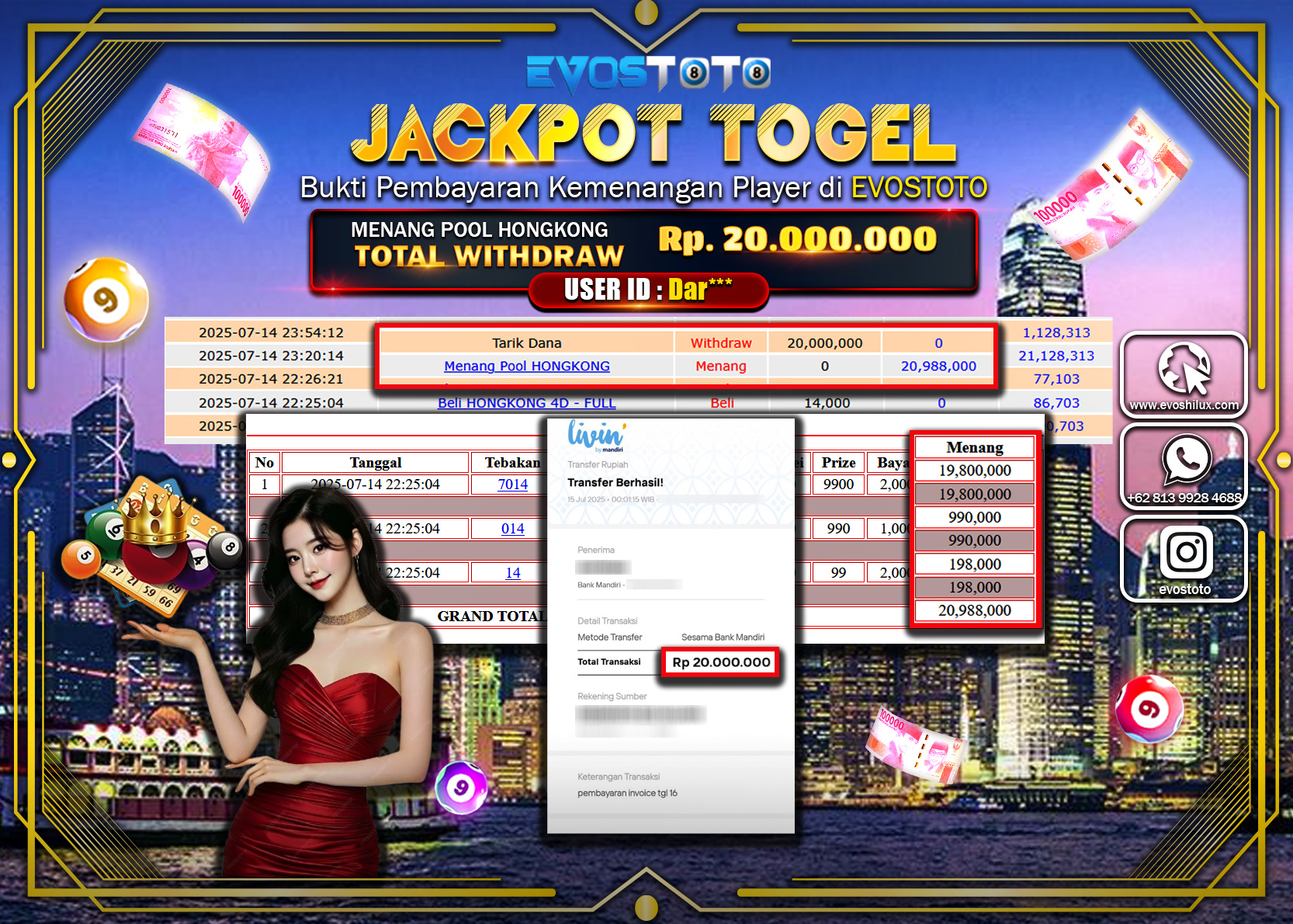 PEMBAYARAN JACKPOT TOGEL HONGKONG LOTTO Rp.20.000.000 DI BAYAR LANGSUNG !