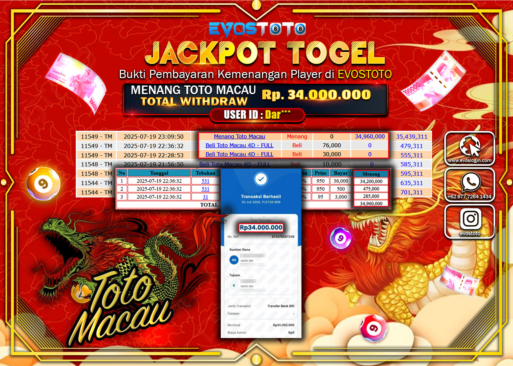 PEMBAYARAN JACKPOT TOGEL TOTO MACAU  Rp.34.000.000 DI BAYAR LANGSUNG !